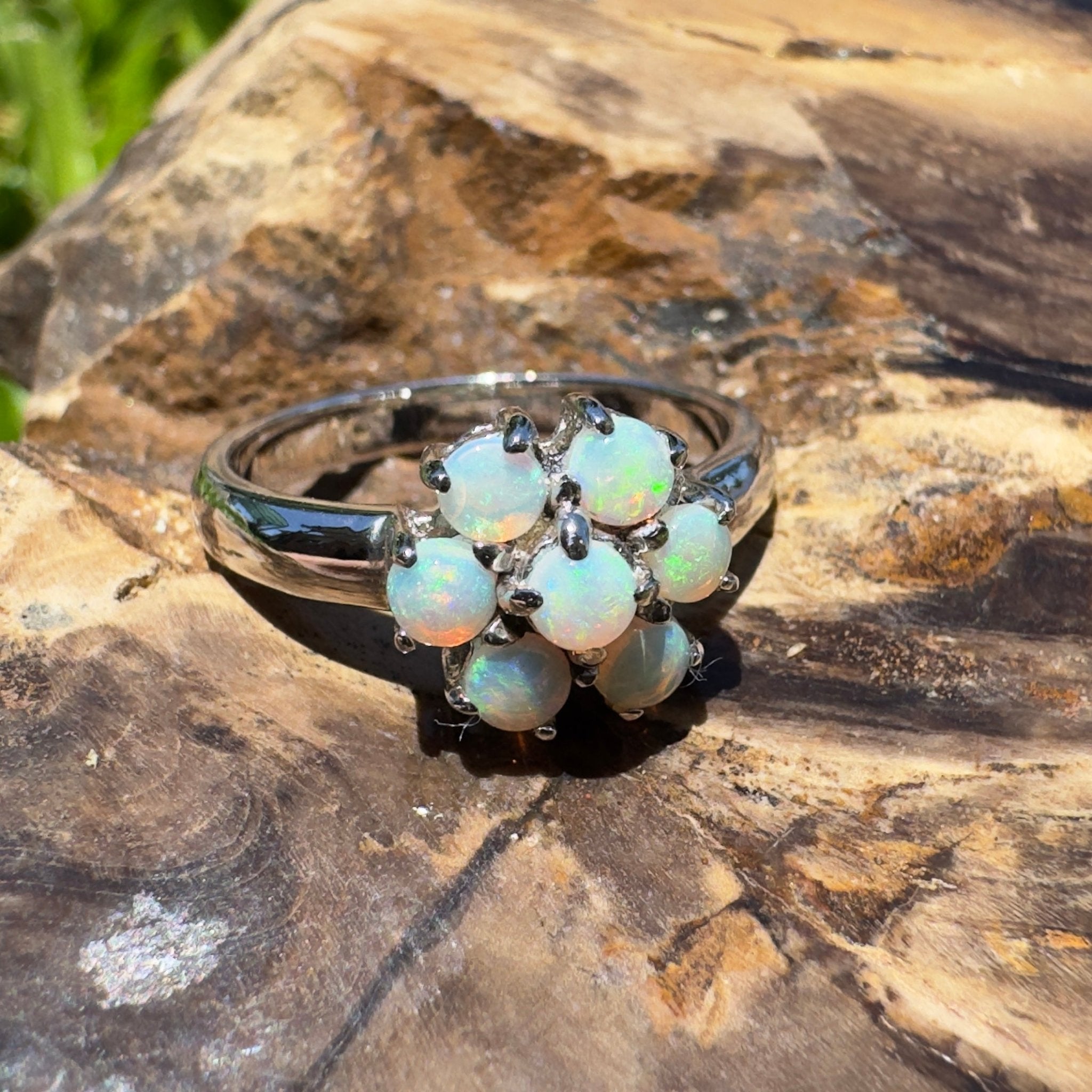 Shipsterns Bloom – Solid Lightning Ridge Crystal Opal 925 Sterling Silver Ring