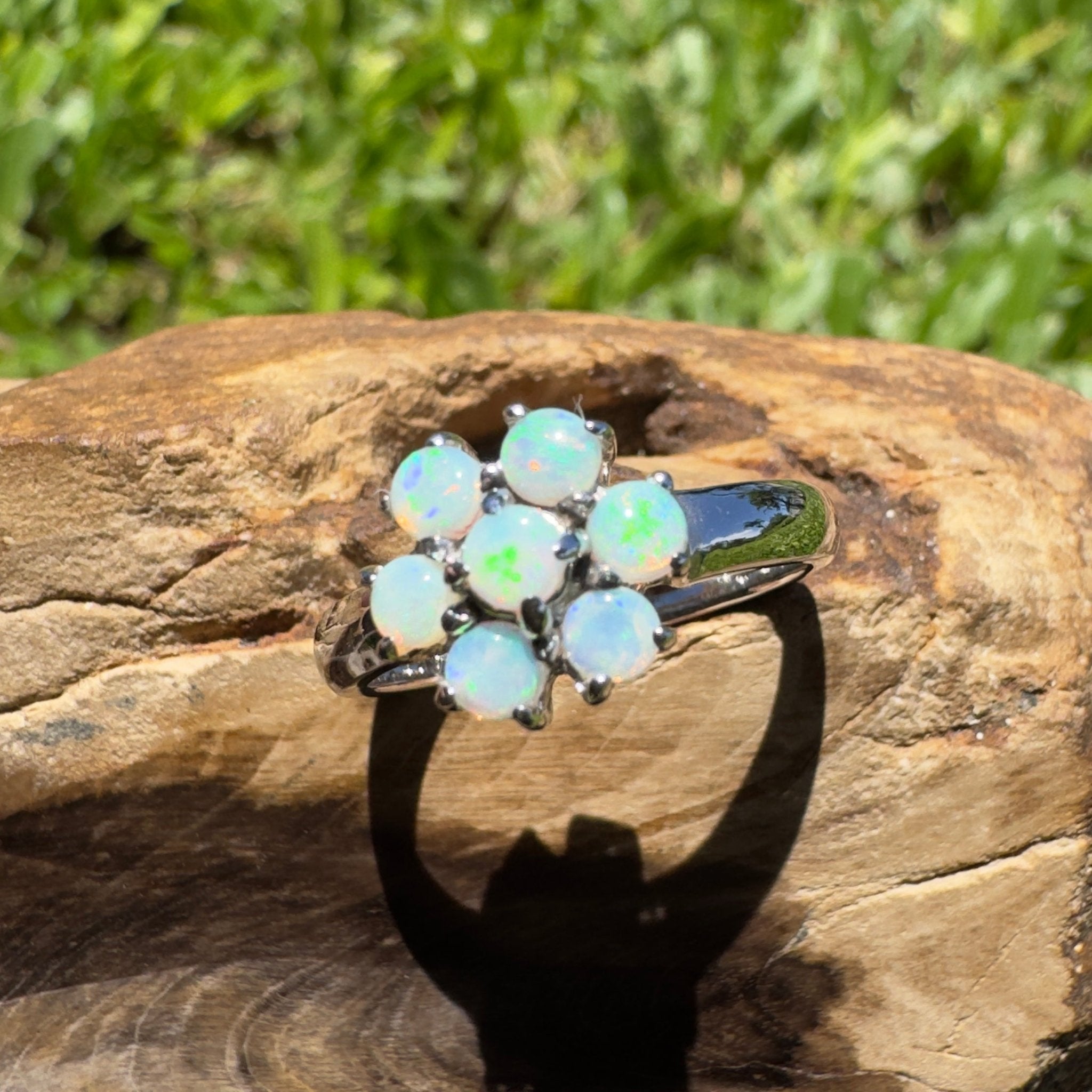 Shipsterns Bloom – Solid Lightning Ridge Crystal Opal 925 Sterling Silver Ring
