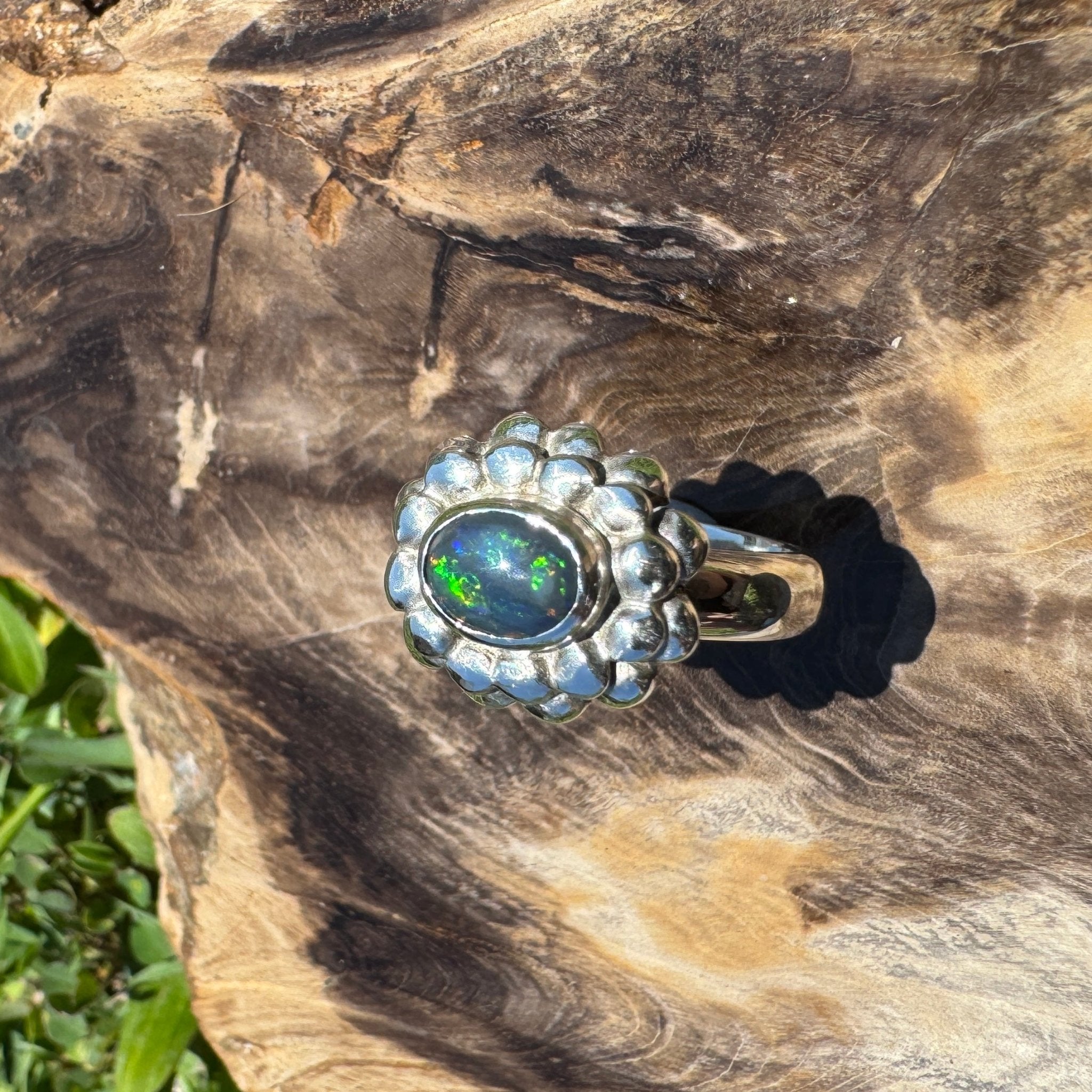 Silver Ember ~ Lightning Ridge 0.7ct Solid Black Opal Ring – Bold Sterling Bloom
