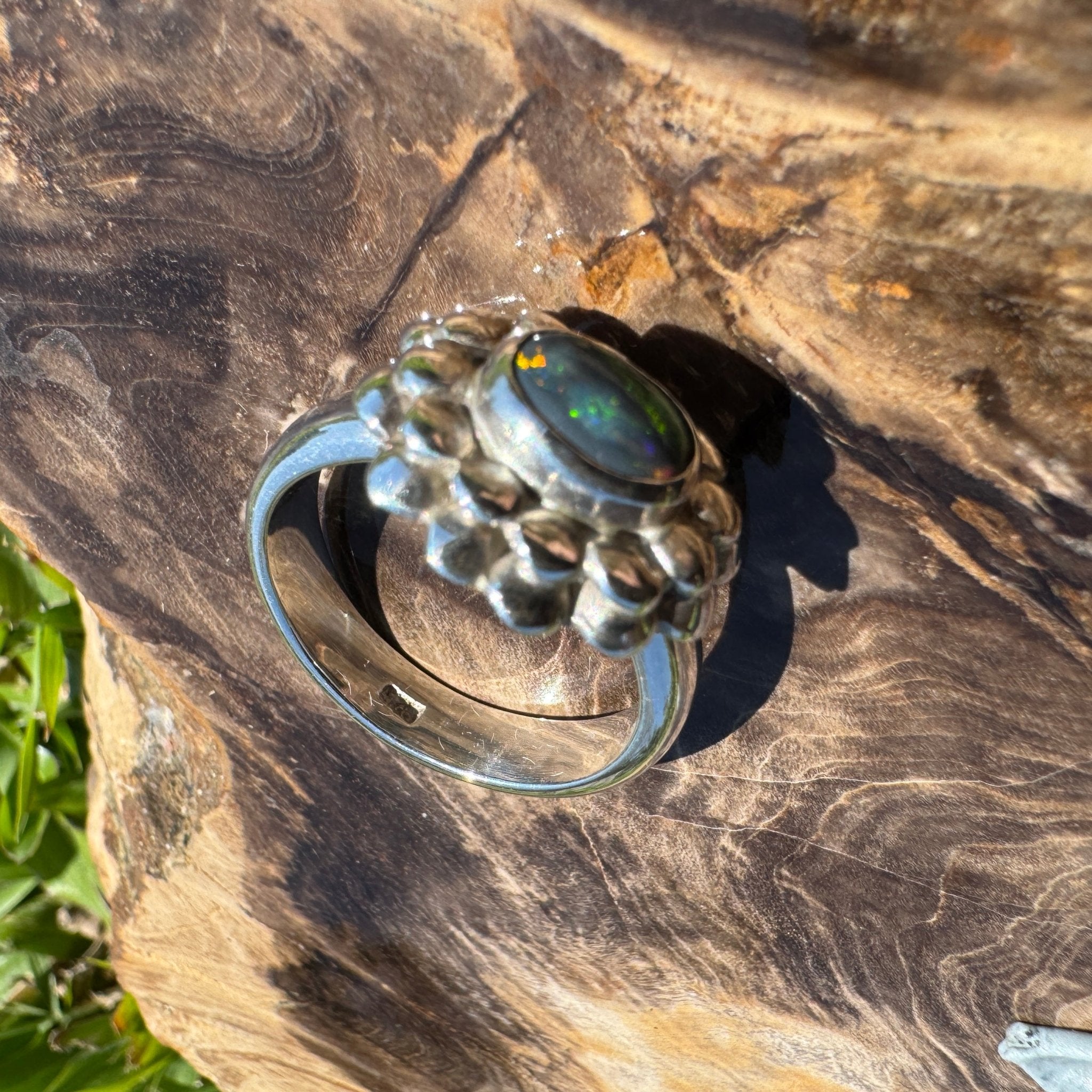 Silver Ember ~ Lightning Ridge 0.7ct Solid Black Opal Ring – Bold Sterling Bloom
