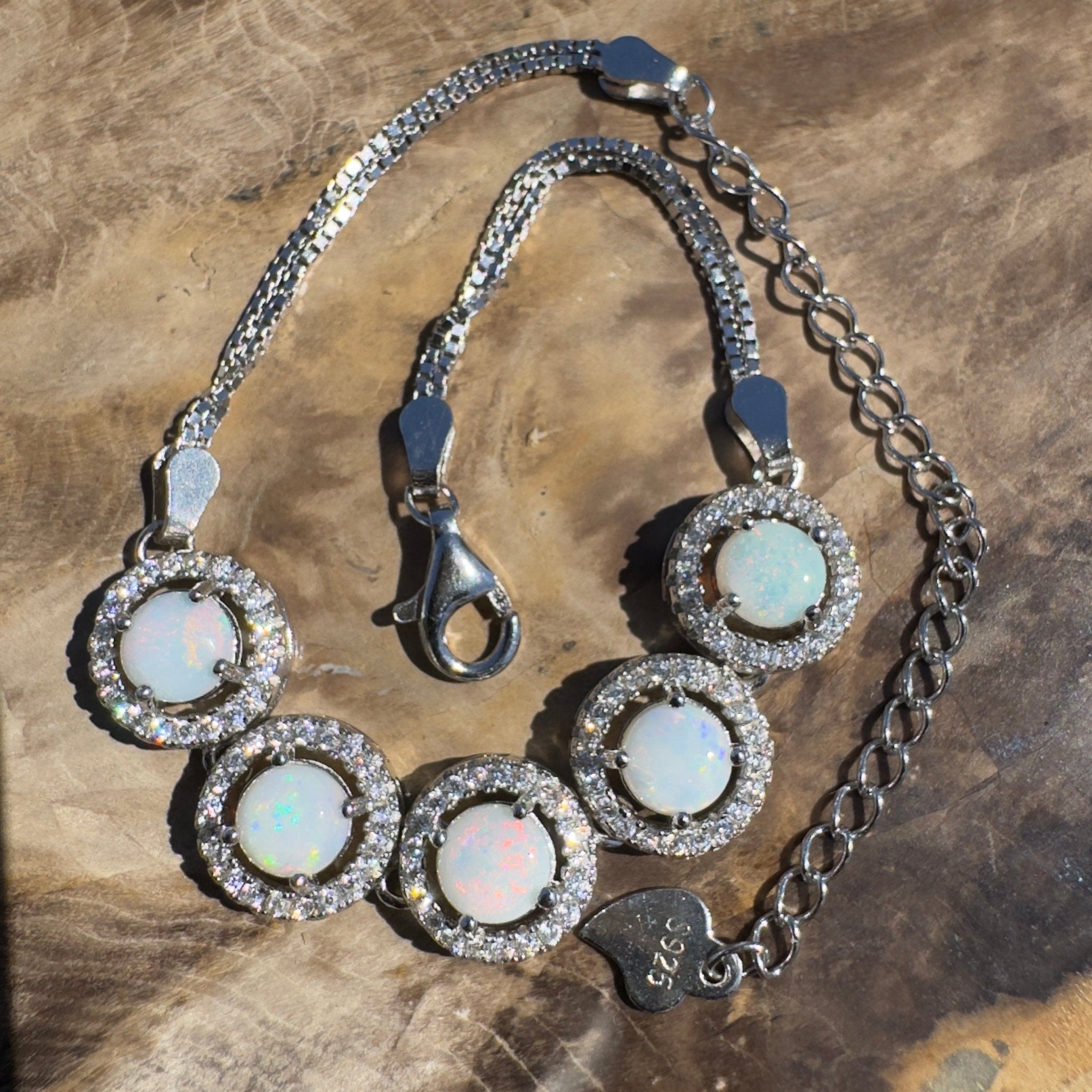 Simpson Dune Glow ~ 1.8ct Coober Pedy Opal and Cubic Zirconia 925 Sterling Silver Bracelet