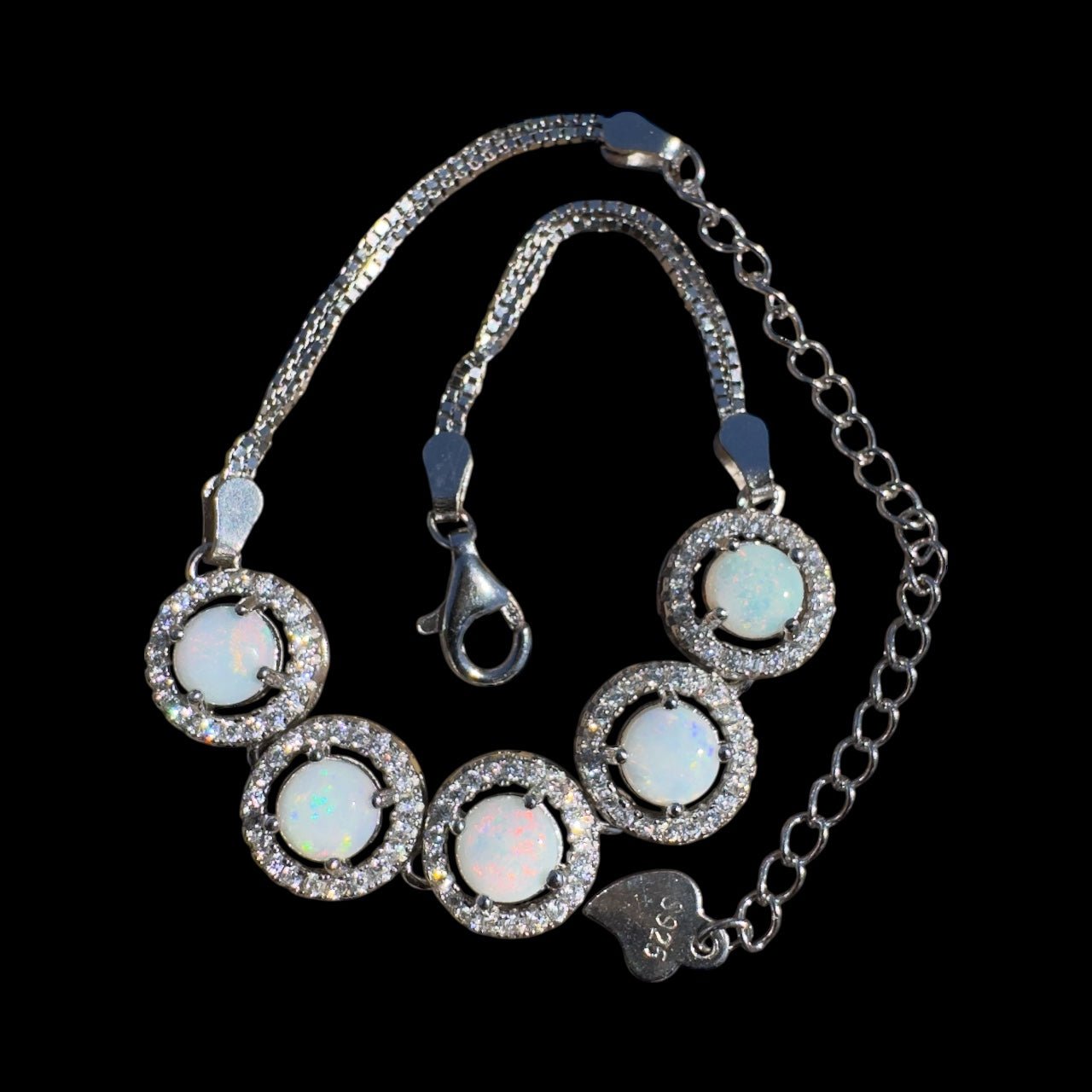 Simpson Dune Glow ~ 1.8ct Coober Pedy Opal and Cubic Zirconia 925 Sterling Silver Bracelet