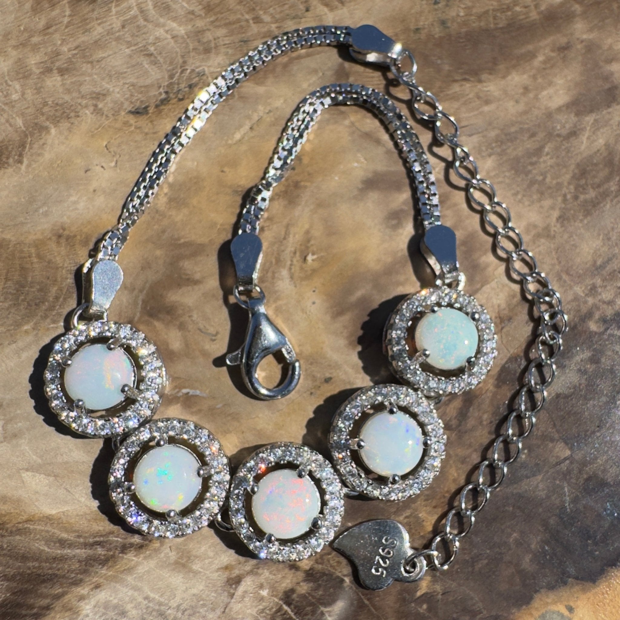 Simpson Dune Glow ~ 1.8ct Coober Pedy Opal and Cubic Zirconia 925 Sterling Silver Bracelet