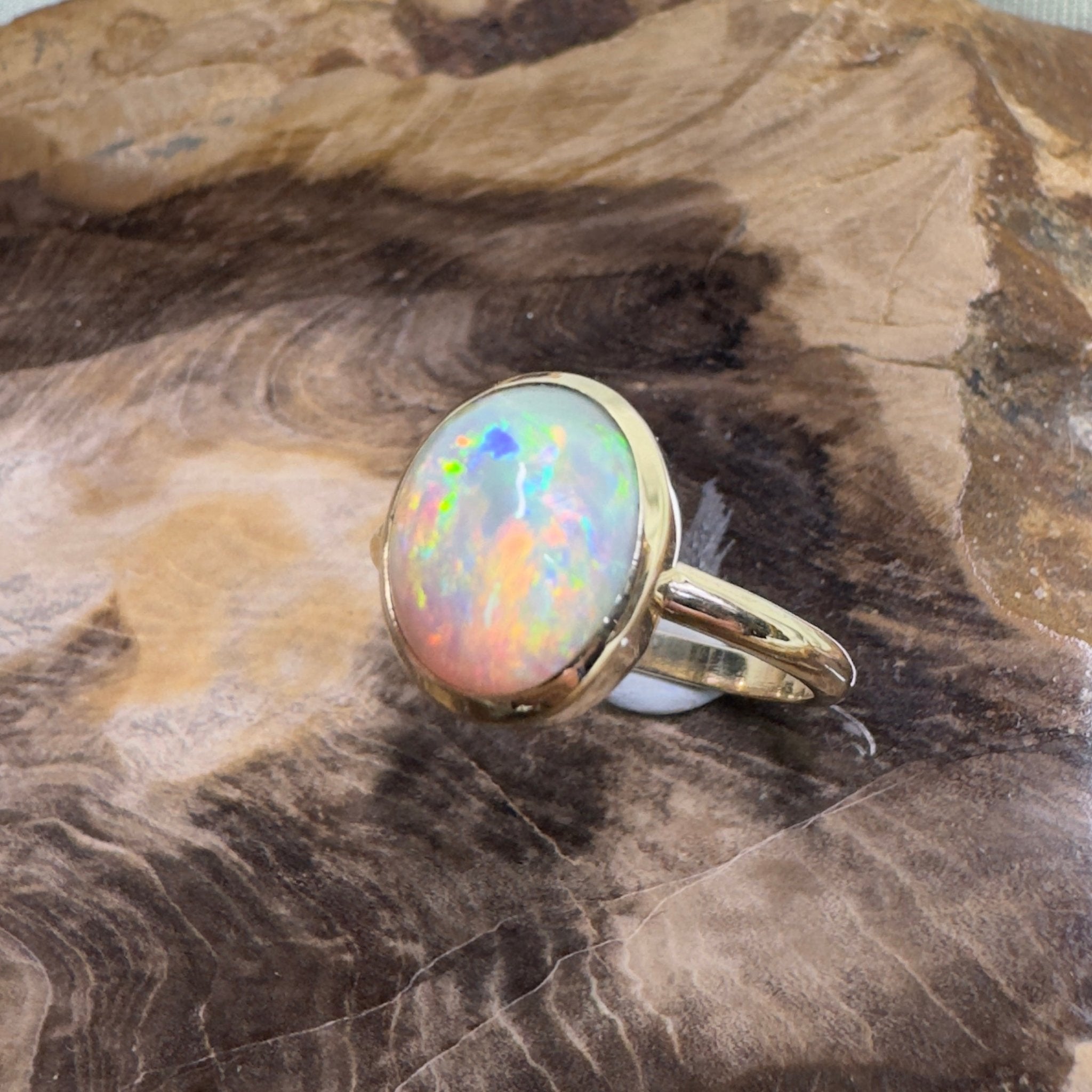 Simpson Halo ~ 3.3ct Solid Lightning Ridge Opal 9ct Yellow Gold Ring