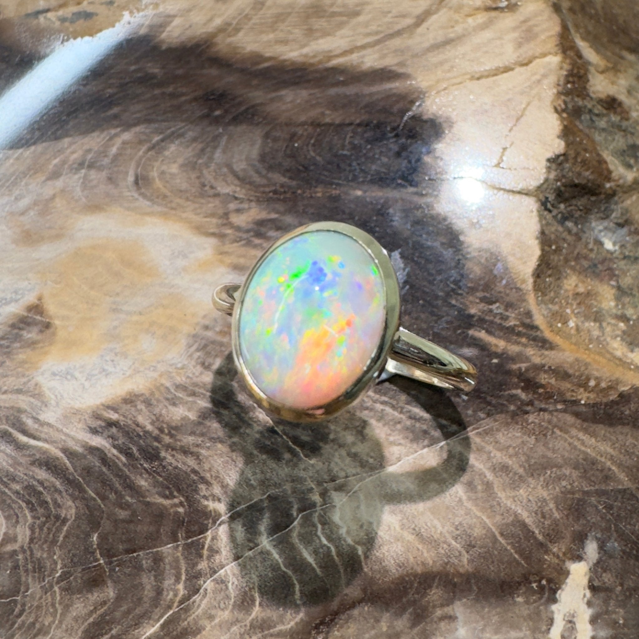 Simpson Halo ~ 3.3ct Solid Lightning Ridge Opal 9ct Yellow Gold Ring