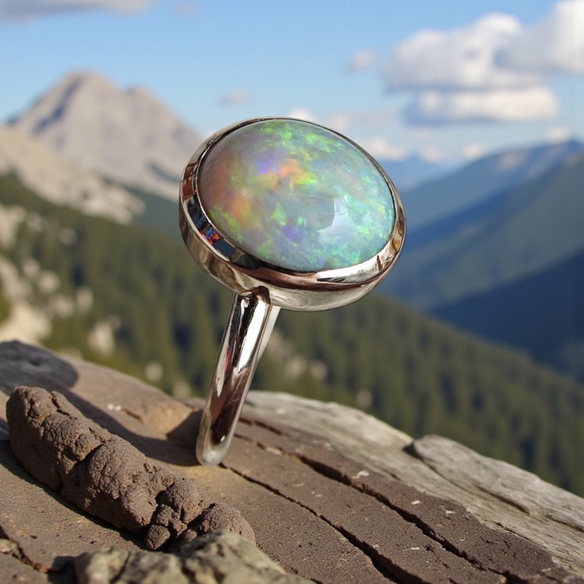 Simpson Halo ~ 3.3ct Solid Lightning Ridge Opal 9ct Yellow Gold Ring