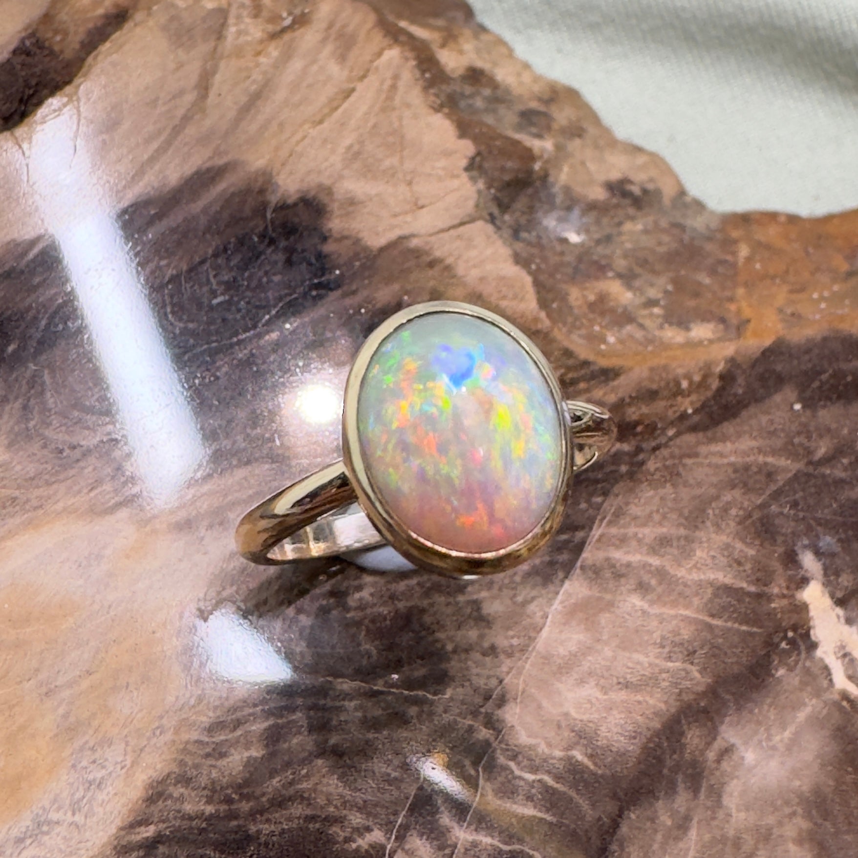 Simpson Halo ~ 3.3ct Solid Lightning Ridge Opal 9ct Yellow Gold Ring