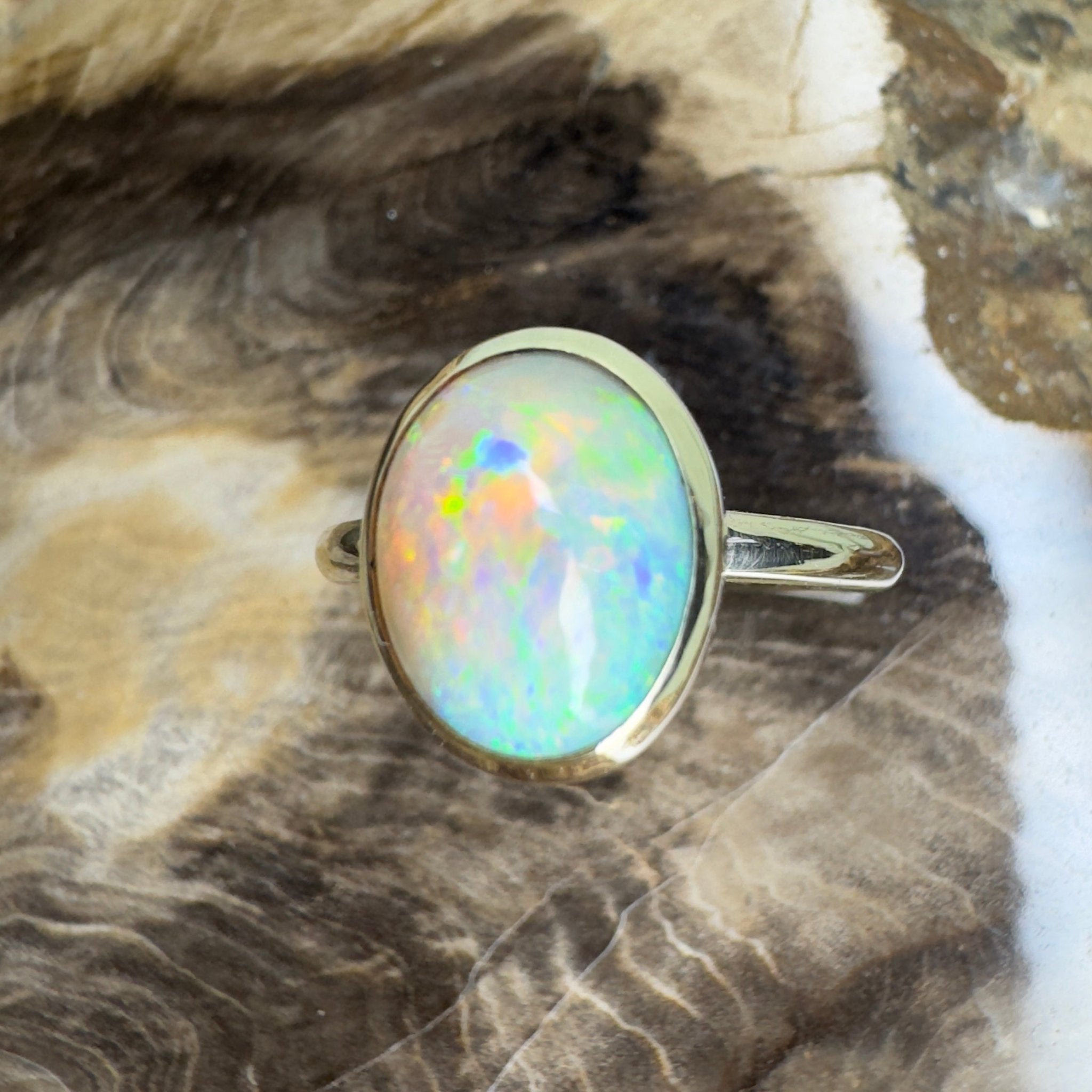 Simpson Halo ~ 3.3ct Solid Lightning Ridge Opal 9ct Yellow Gold Ring