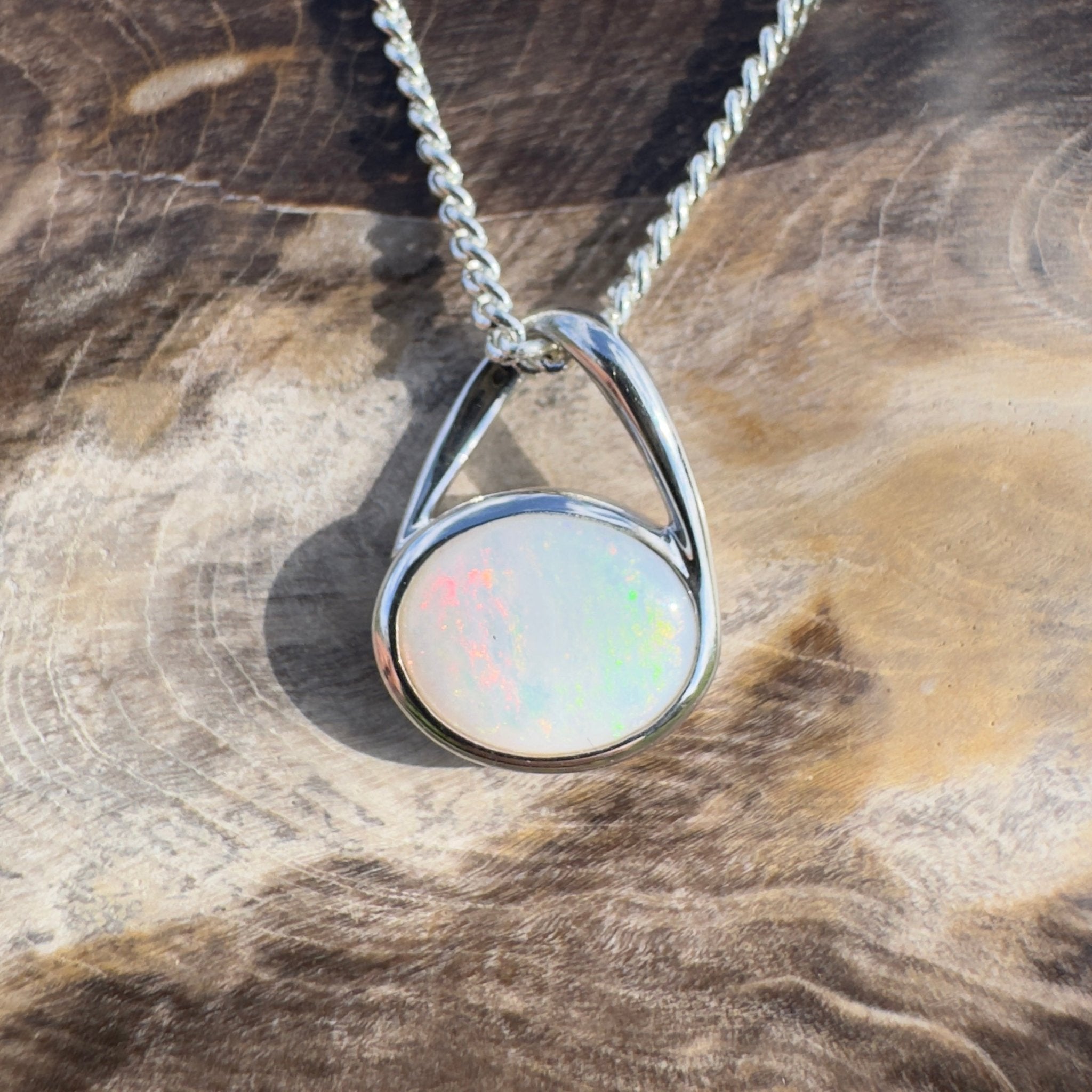 Simpson Shimmer ~ 1ct Solid Coober Pedy Opal 925 Sterling Silver Pendant Necklace