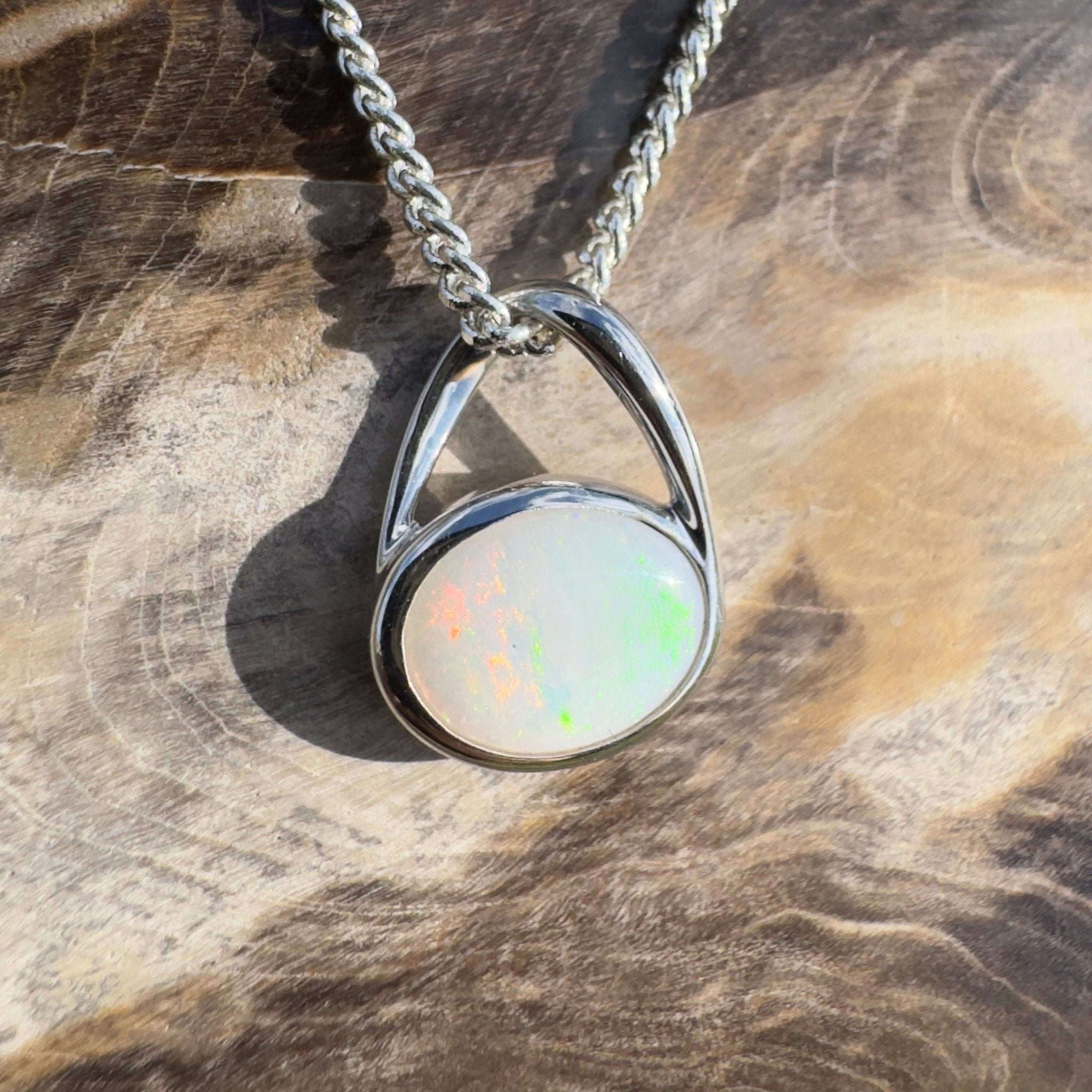 Simpson Shimmer ~ 1ct Solid Coober Pedy Opal 925 Sterling Silver Pendant Necklace