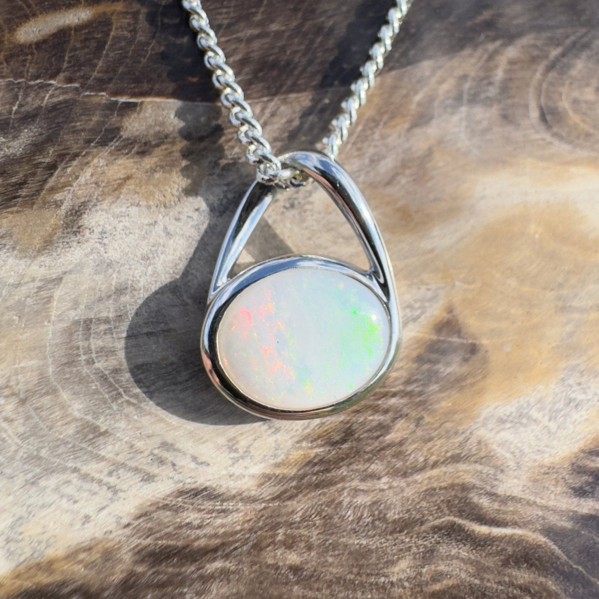 Simpson Shimmer ~ 1ct Solid Coober Pedy Opal 925 Sterling Silver Pendant Necklace