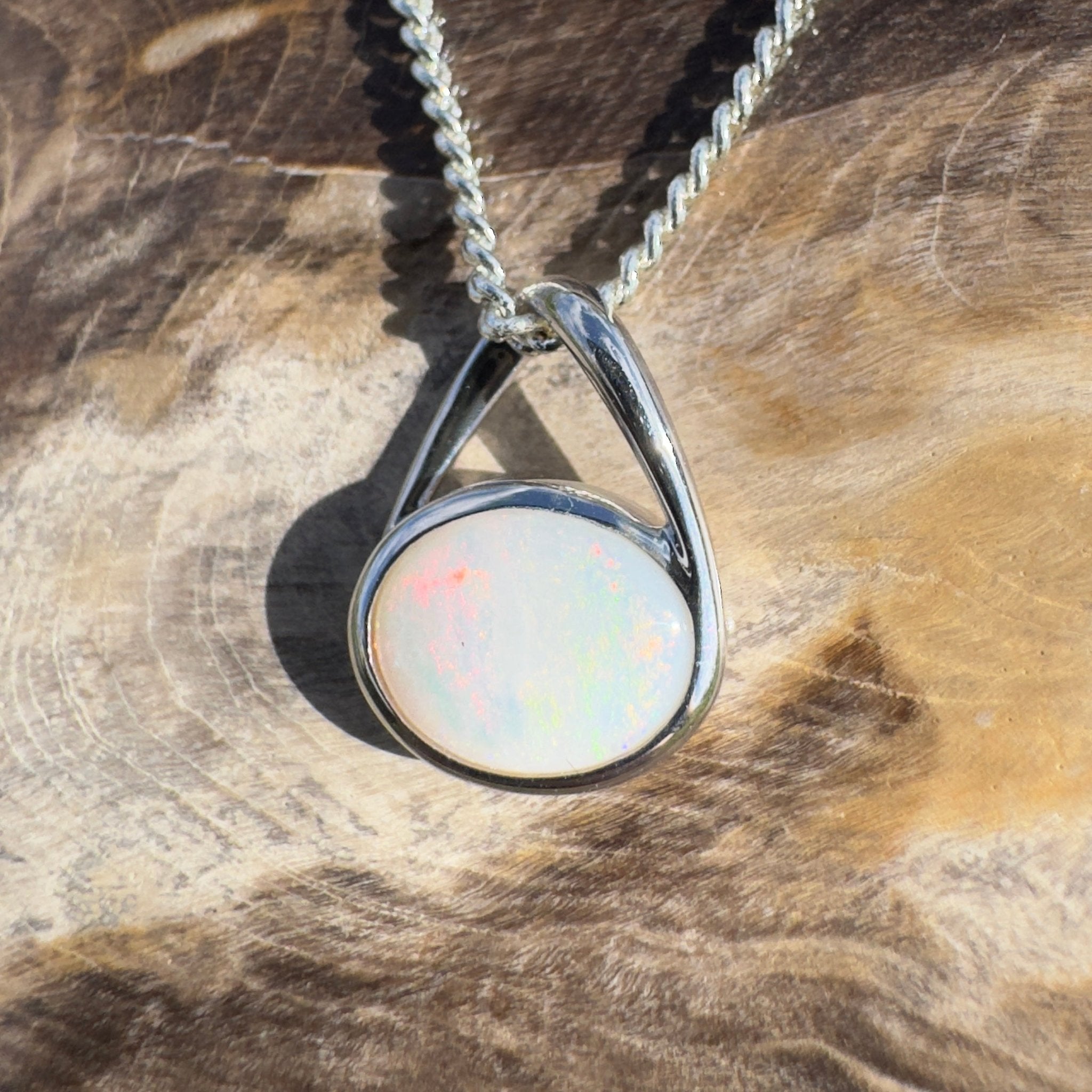 Simpson Shimmer ~ 1ct Solid Coober Pedy Opal 925 Sterling Silver Pendant Necklace
