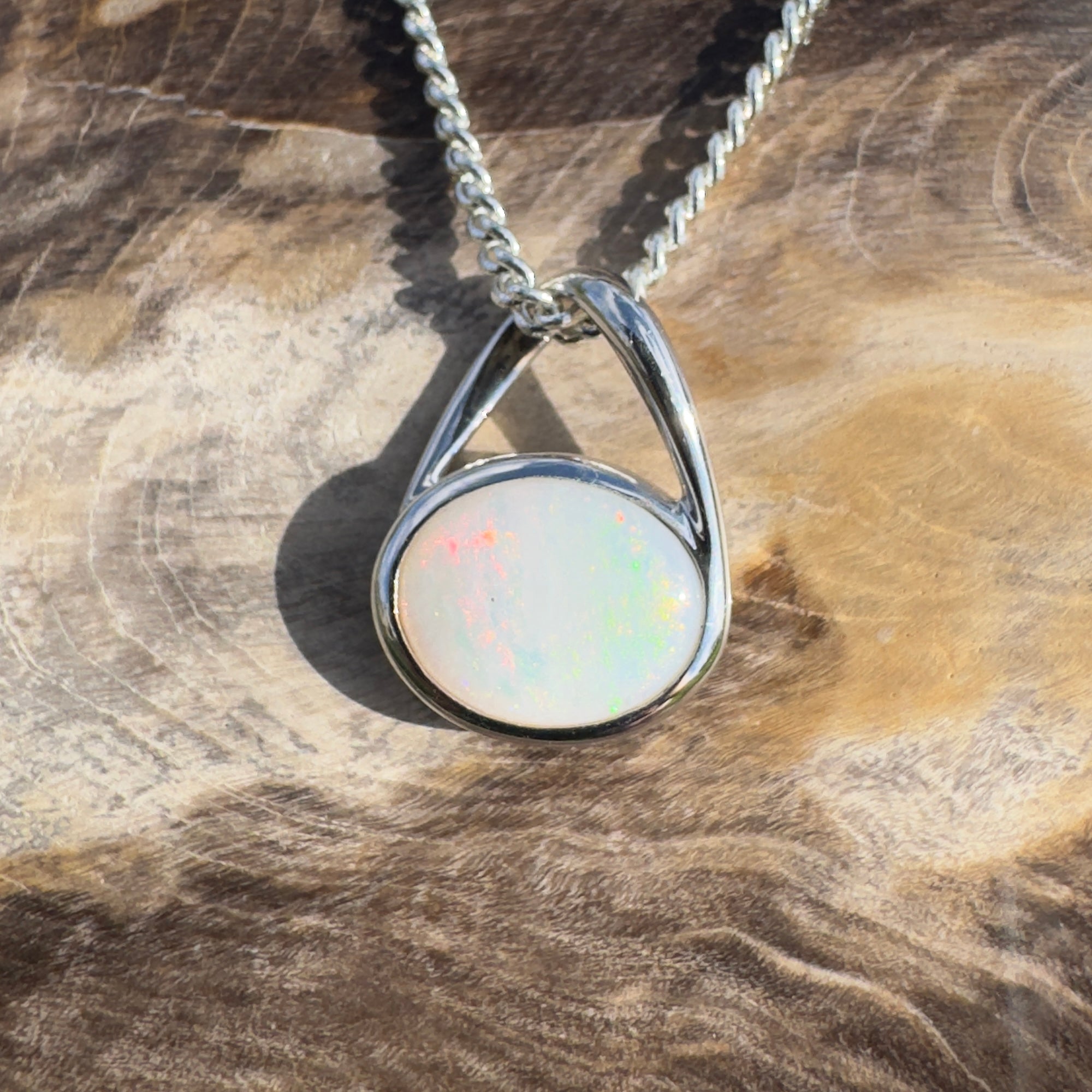 Simpson Shimmer ~ 1ct Solid Coober Pedy Opal 925 Sterling Silver Pendant Necklace