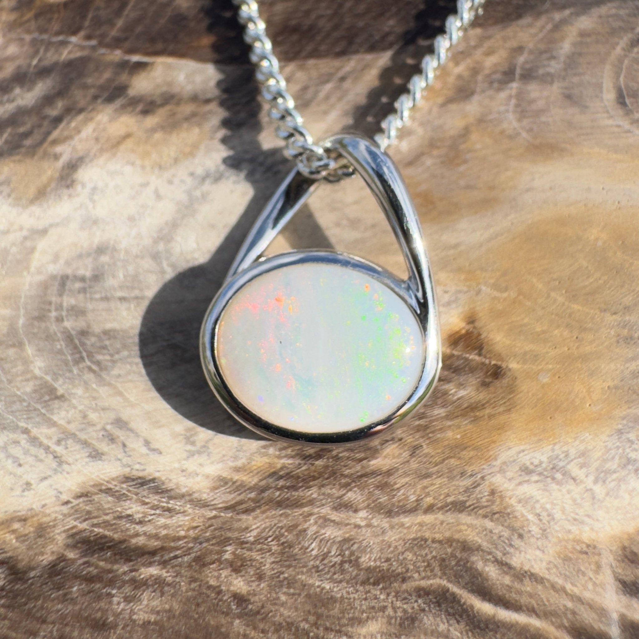 Simpson Shimmer ~ 1ct Solid Coober Pedy Opal 925 Sterling Silver Pendant Necklace