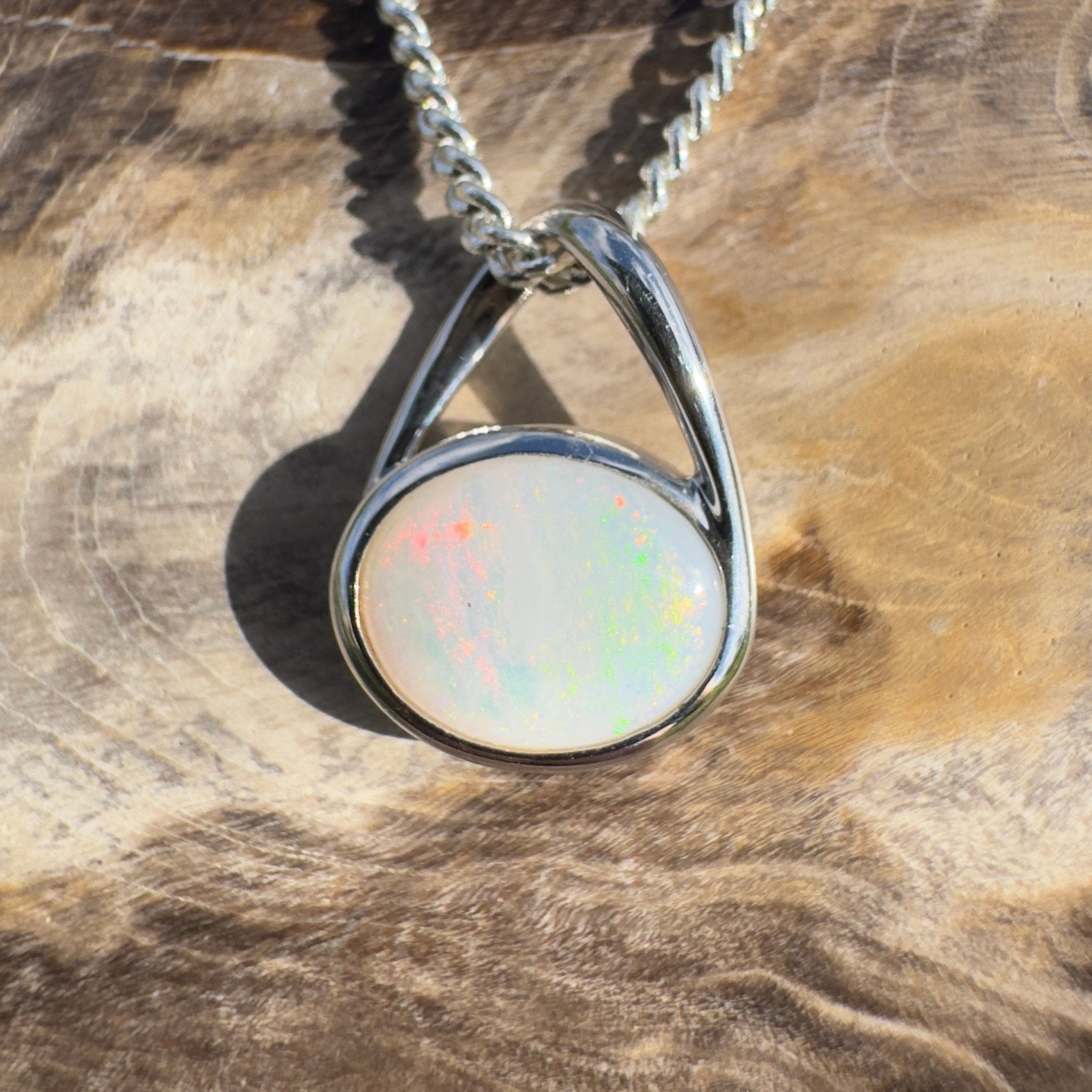 Simpson Shimmer ~ 1ct Solid Coober Pedy Opal 925 Sterling Silver Pendant Necklace