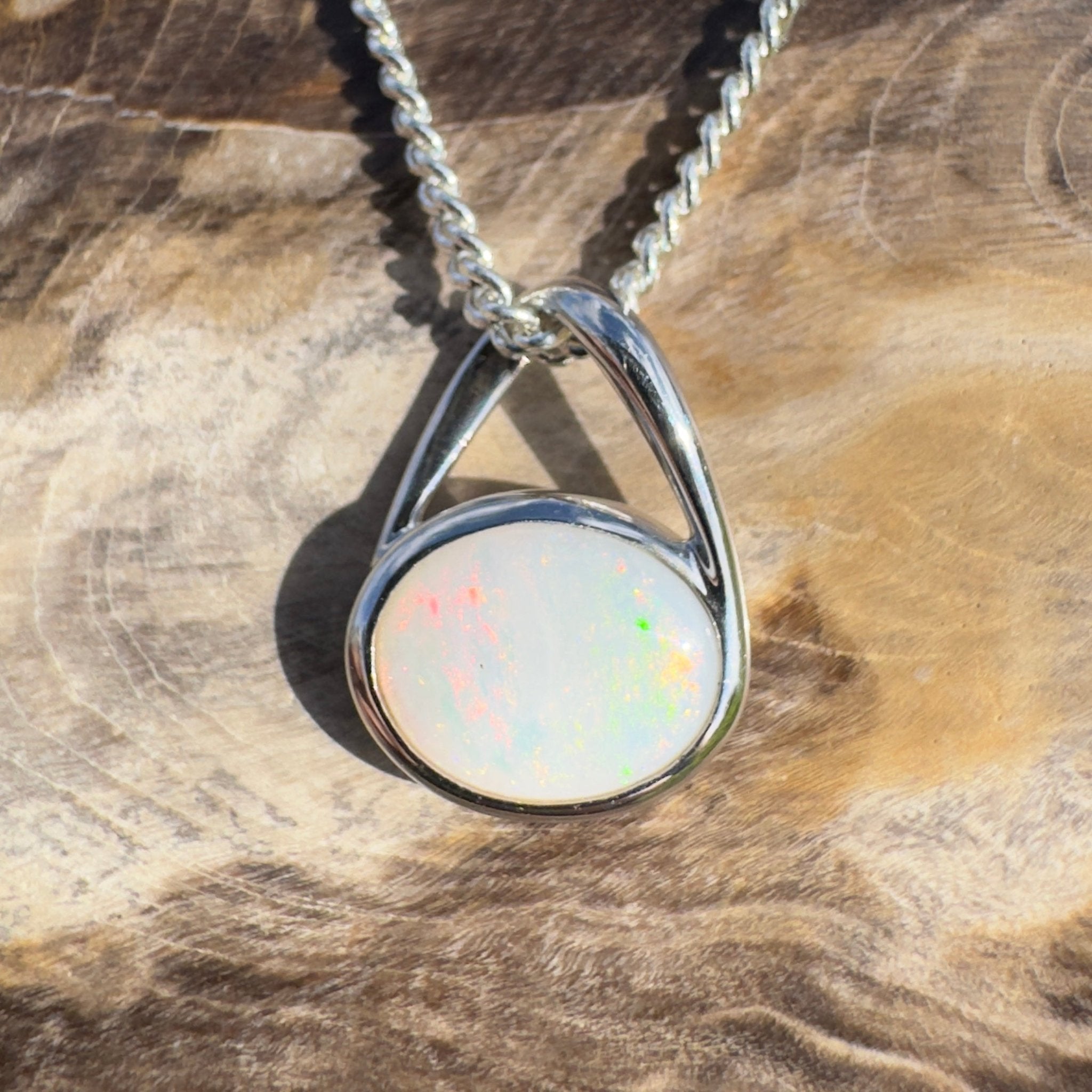 Simpson Shimmer ~ 1ct Solid Coober Pedy Opal 925 Sterling Silver Pendant Necklace