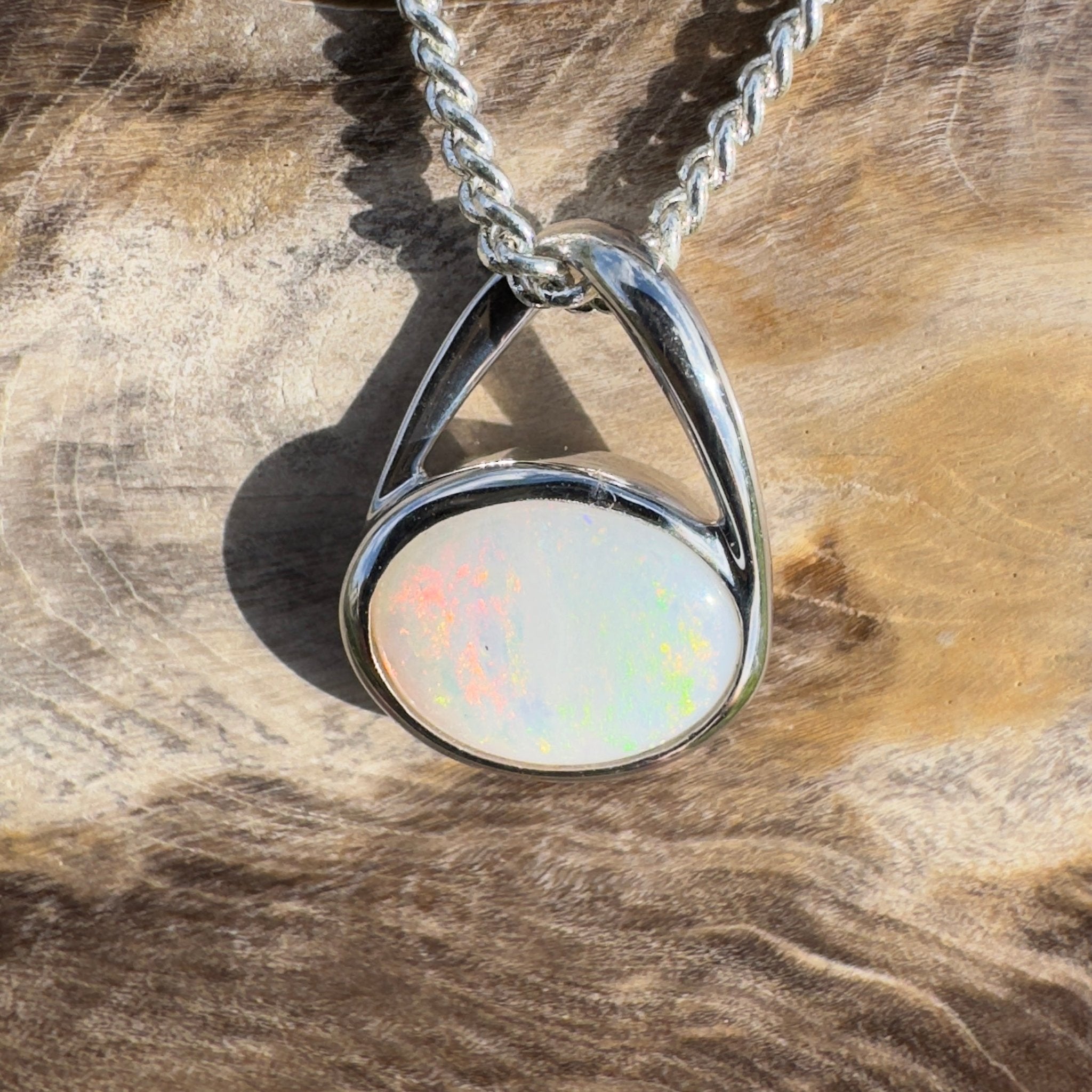 Simpson Shimmer ~ 1ct Solid Coober Pedy Opal 925 Sterling Silver Pendant Necklace