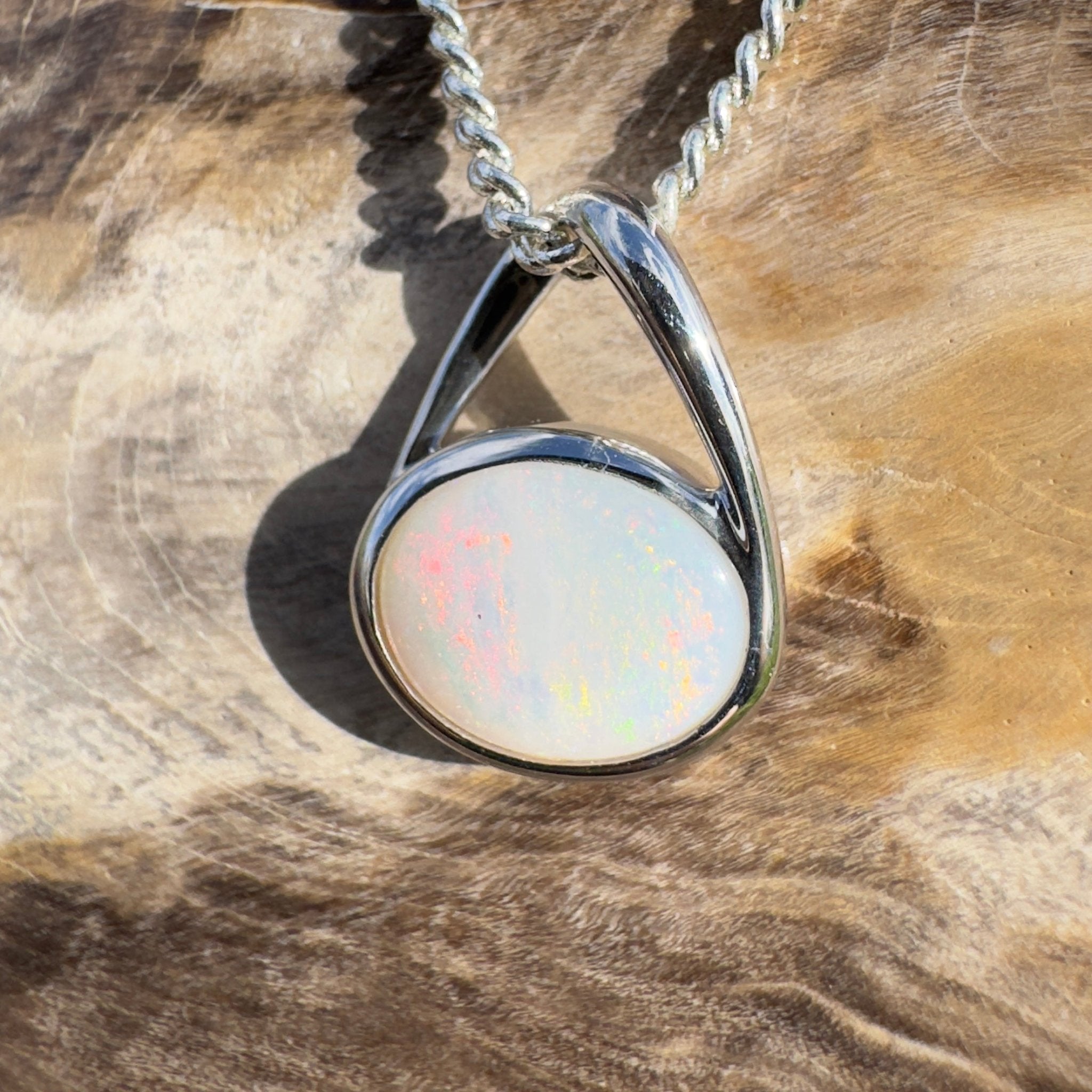 Simpson Shimmer ~ 1ct Solid Coober Pedy Opal 925 Sterling Silver Pendant Necklace