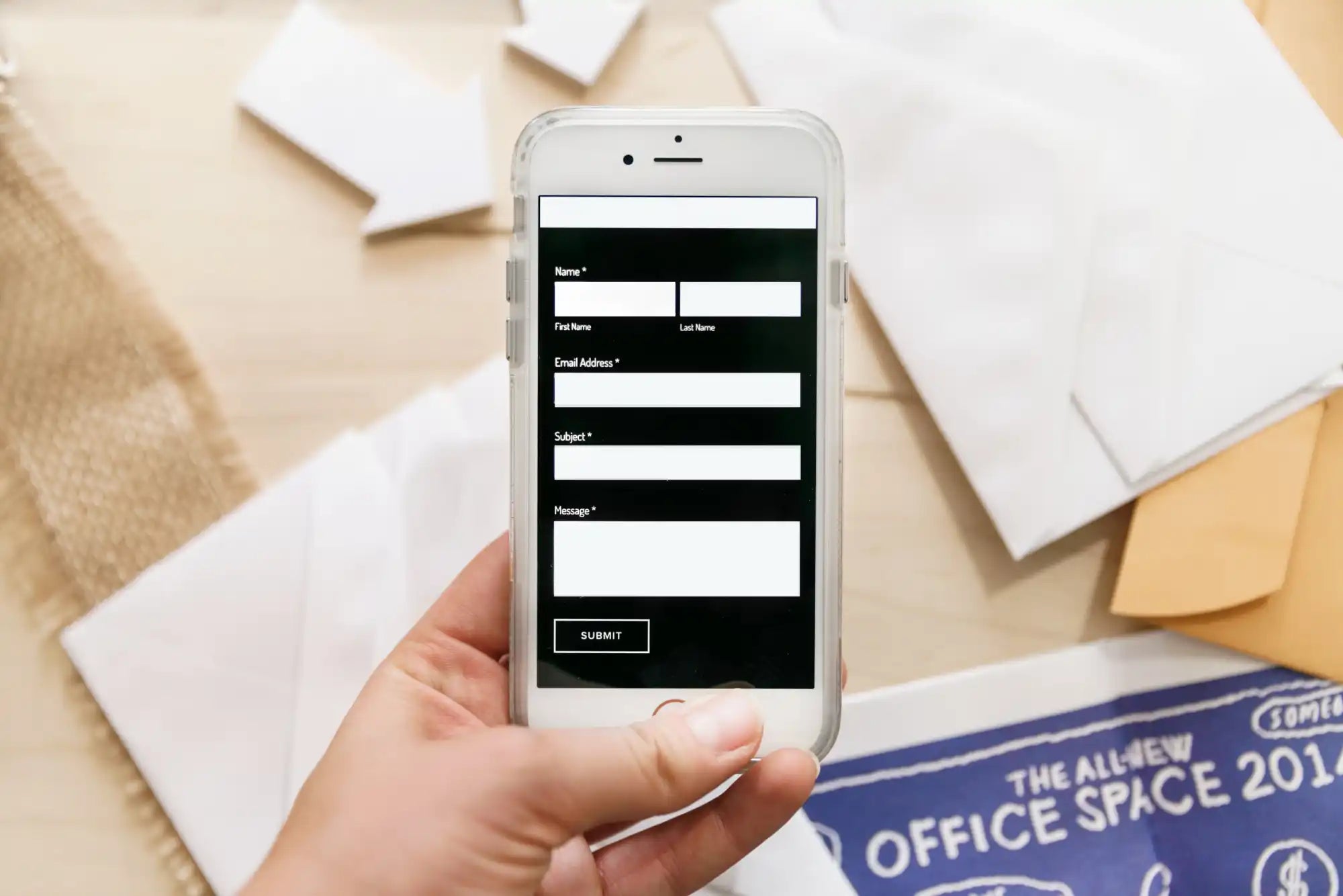 Smartphone displaying a form.