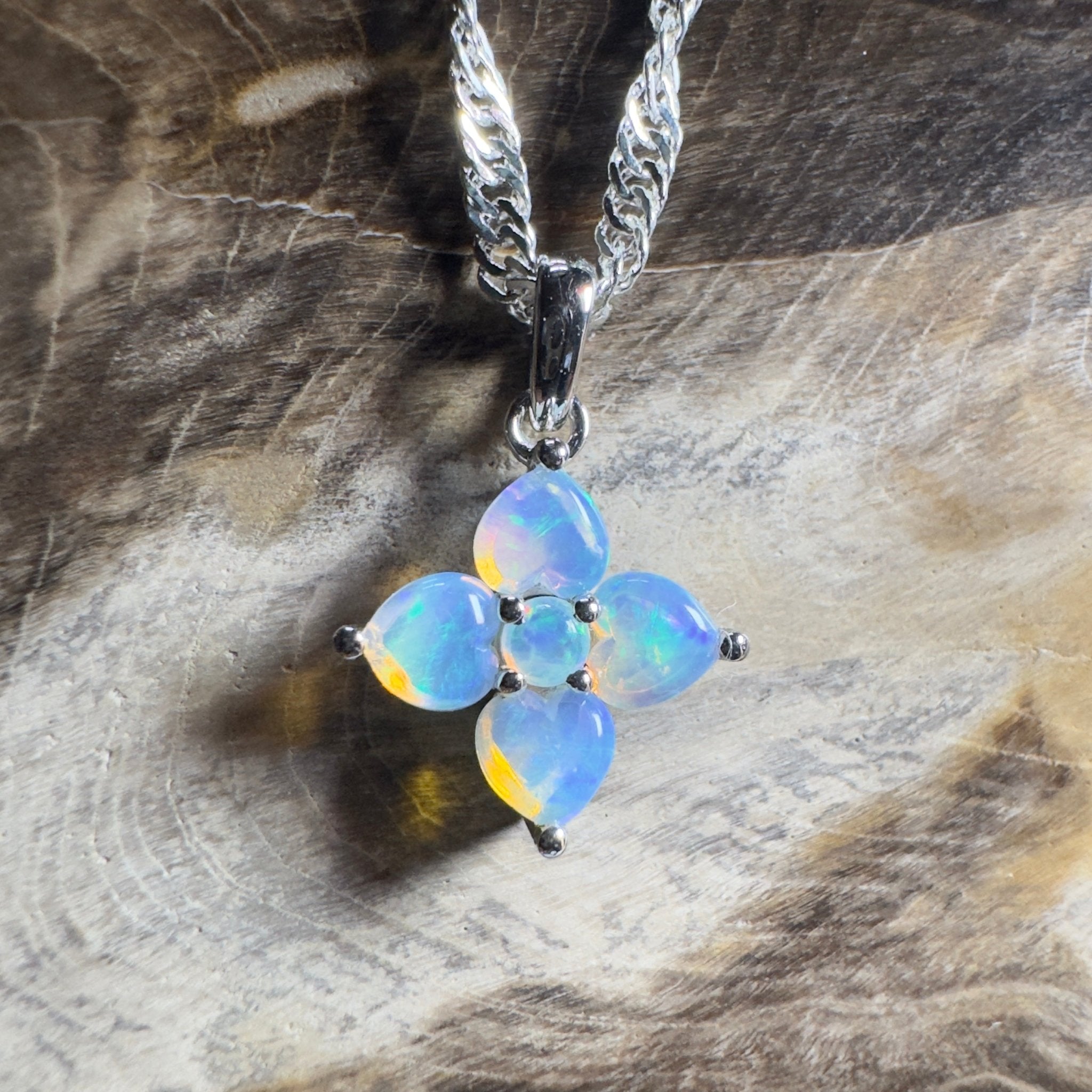 Snowy Bloom ~ 0.4ct Coober Pedy Crystal Opal 9ct White Gold Pendant