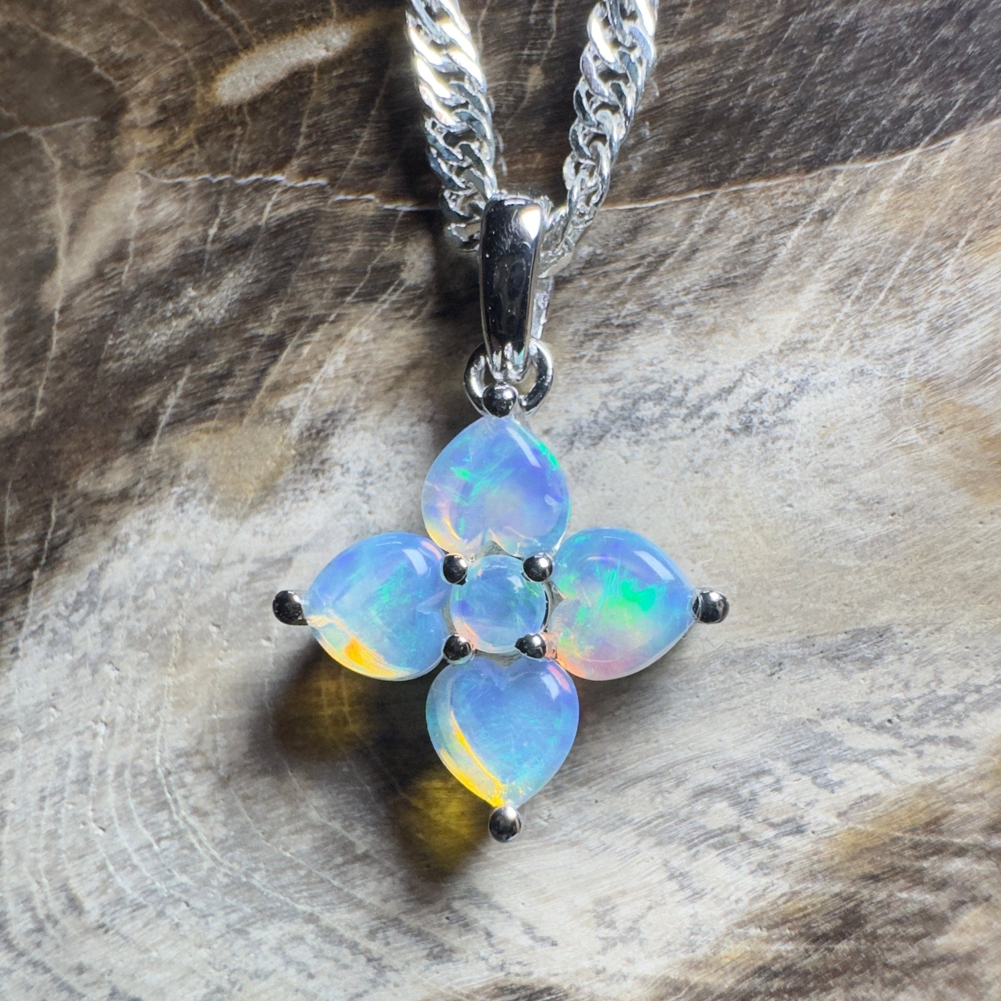 Snowy Bloom ~ 0.4ct Coober Pedy Crystal Opal 9ct White Gold Pendant