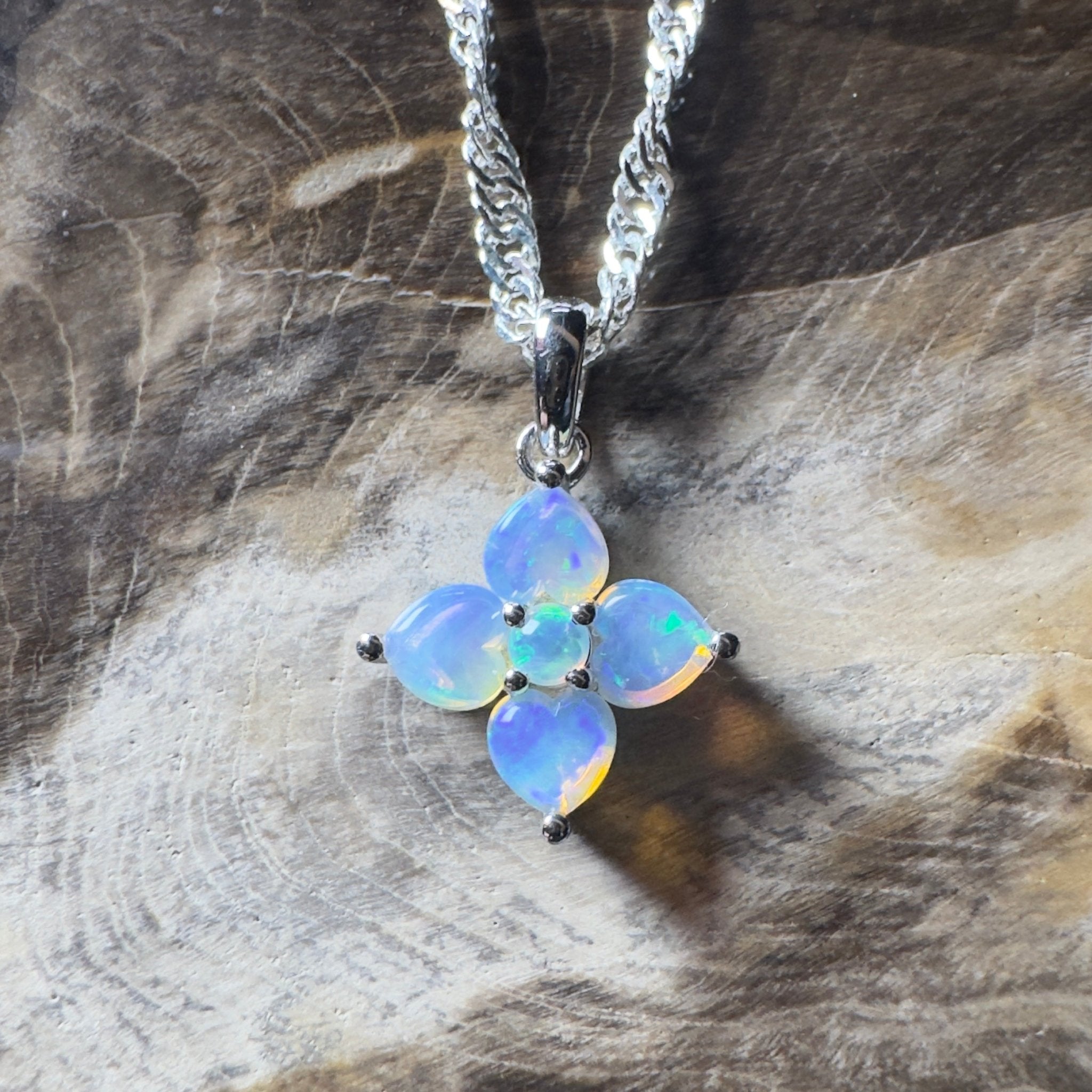 Snowy Bloom ~ 0.4ct Coober Pedy Crystal Opal 9ct White Gold Pendant