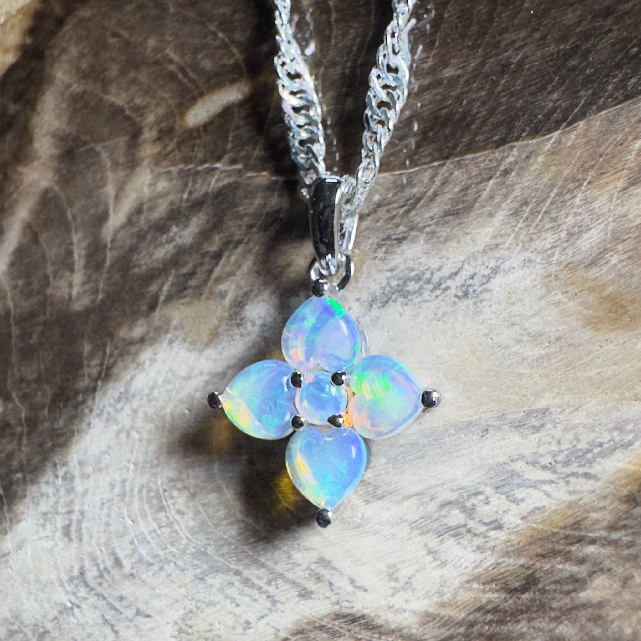 Snowy Bloom ~ 0.4ct Coober Pedy Crystal Opal 9ct White Gold Pendant