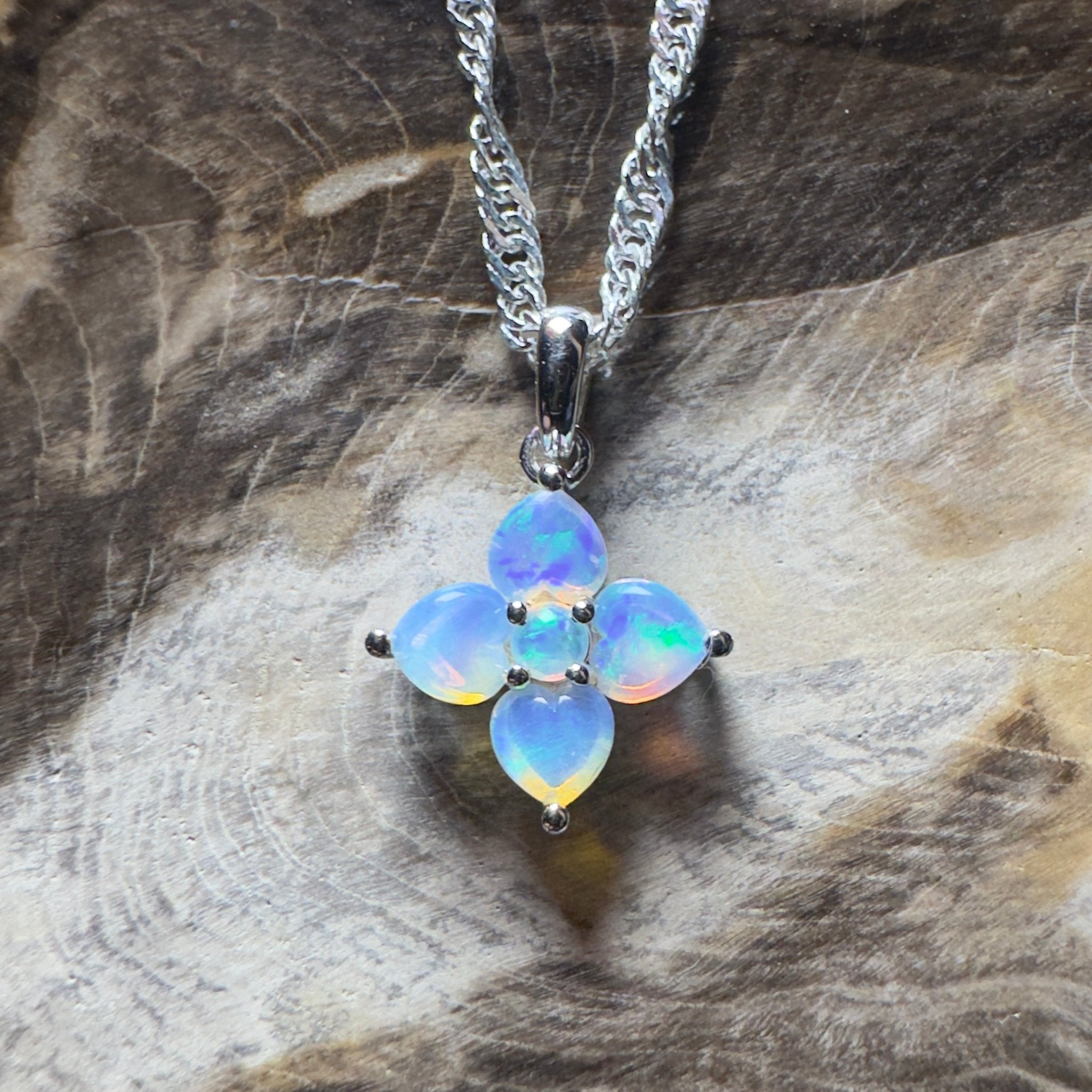 Snowy Bloom ~ 0.4ct Coober Pedy Crystal Opal 9ct White Gold Pendant