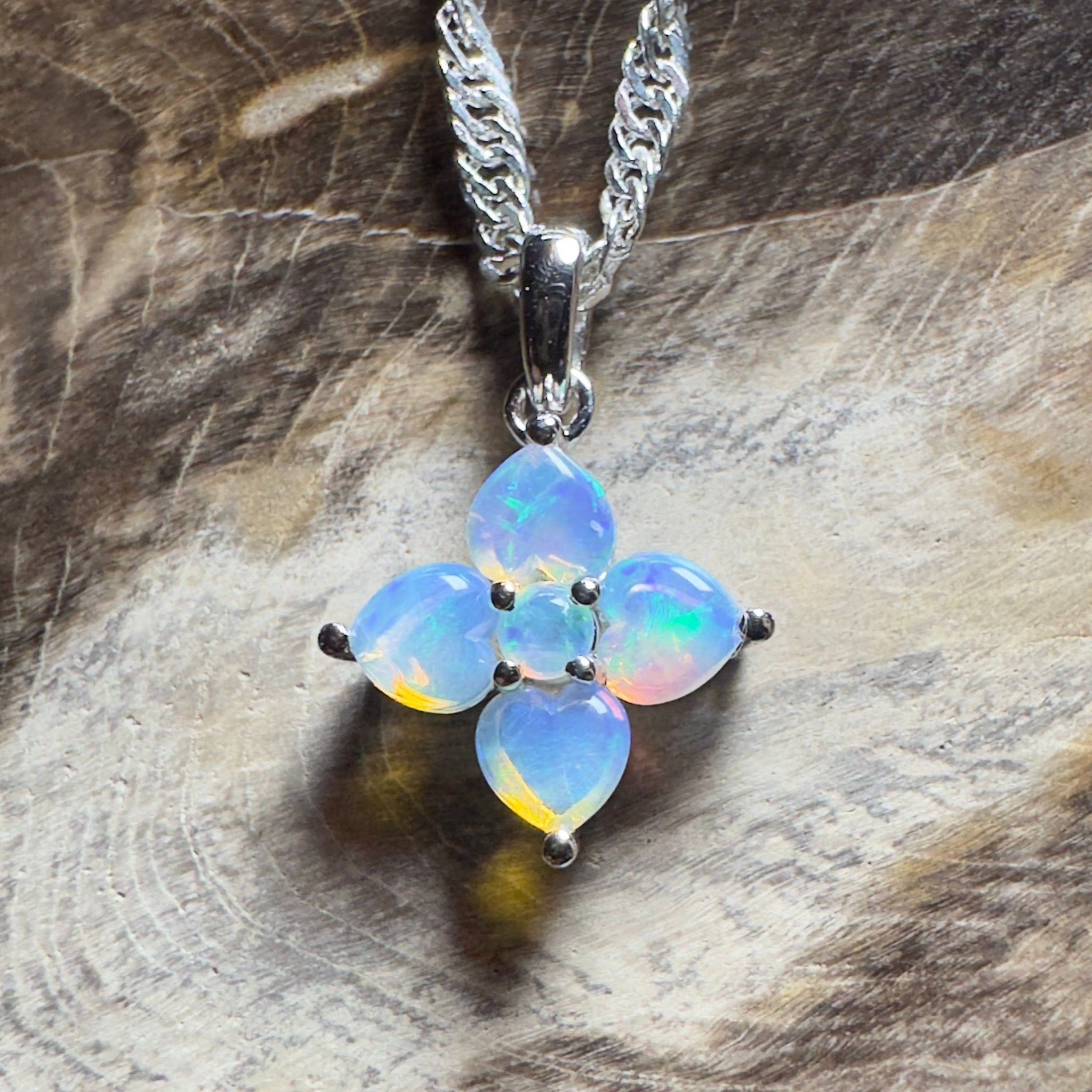 Snowy Bloom ~ 0.4ct Coober Pedy Crystal Opal 9ct White Gold Pendant