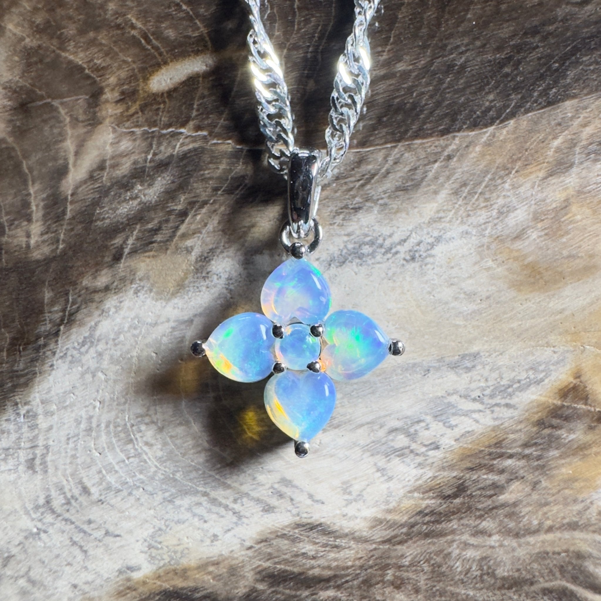 Snowy Bloom ~ 0.4ct Coober Pedy Crystal Opal 9ct White Gold Pendant