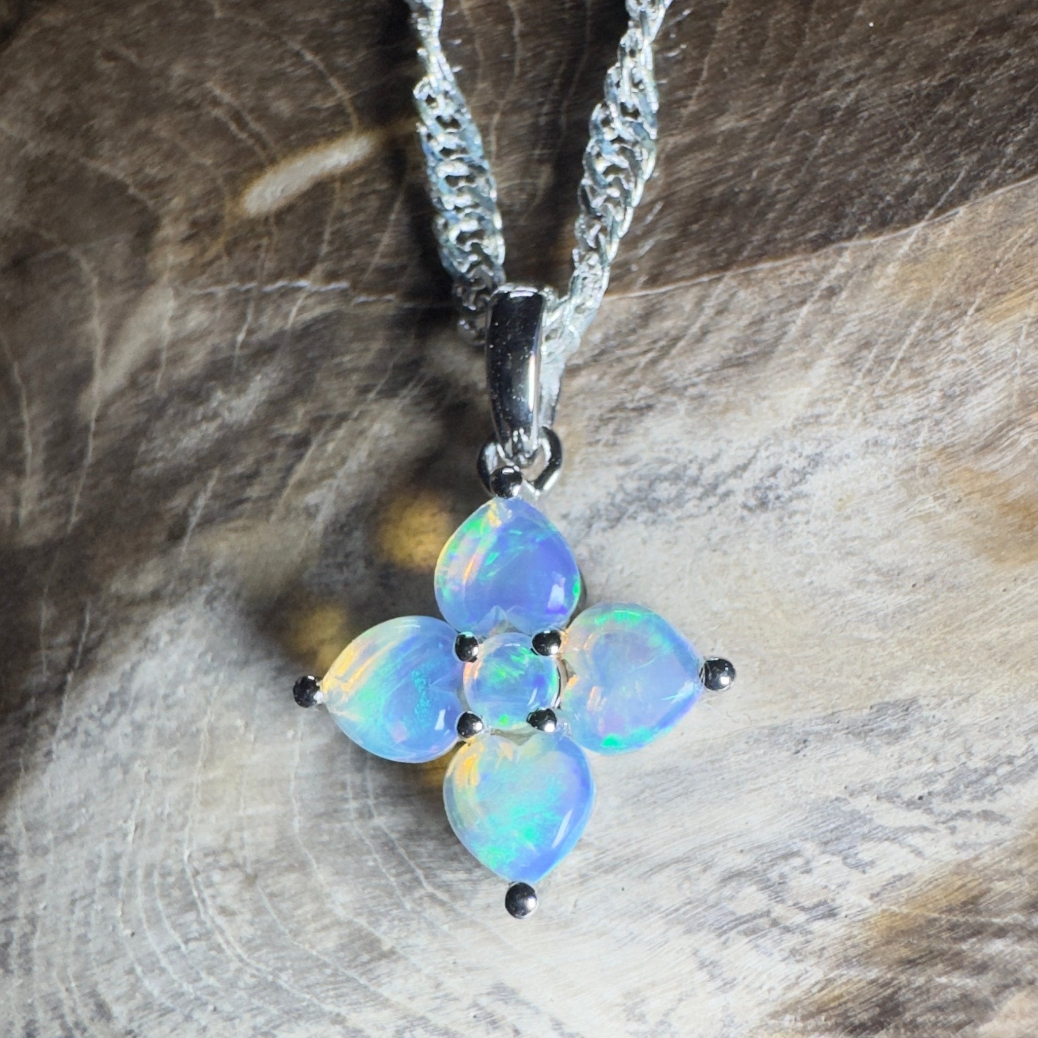 Snowy Bloom ~ 0.4ct Coober Pedy Crystal Opal 9ct White Gold Pendant