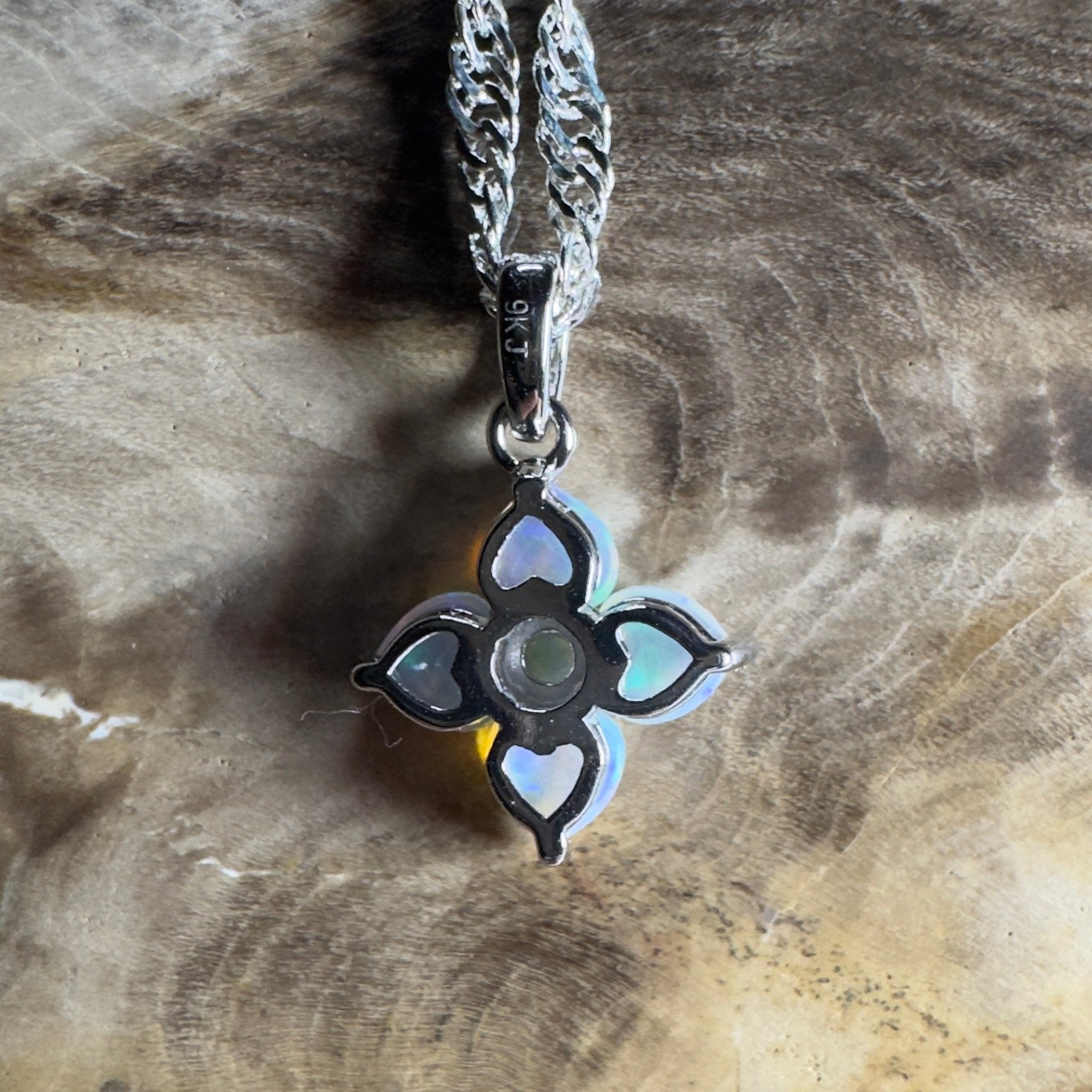 Snowy Bloom ~ 0.4ct Coober Pedy Crystal Opal 9ct White Gold Pendant