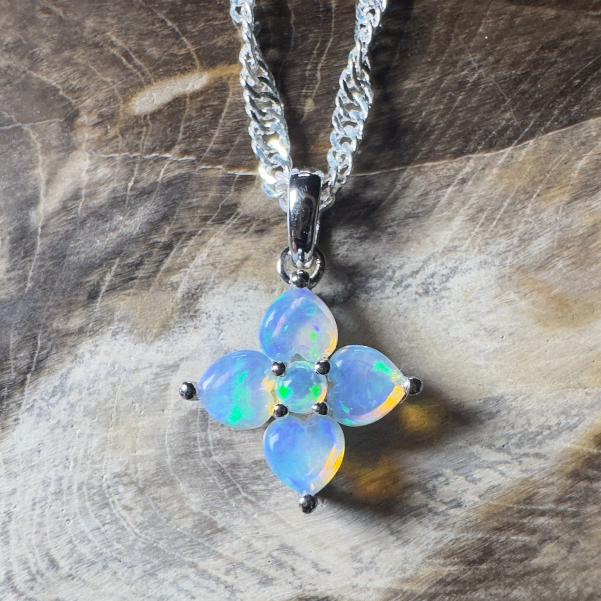 Snowy Bloom ~ 0.4ct Coober Pedy Crystal Opal 9ct White Gold Pendant