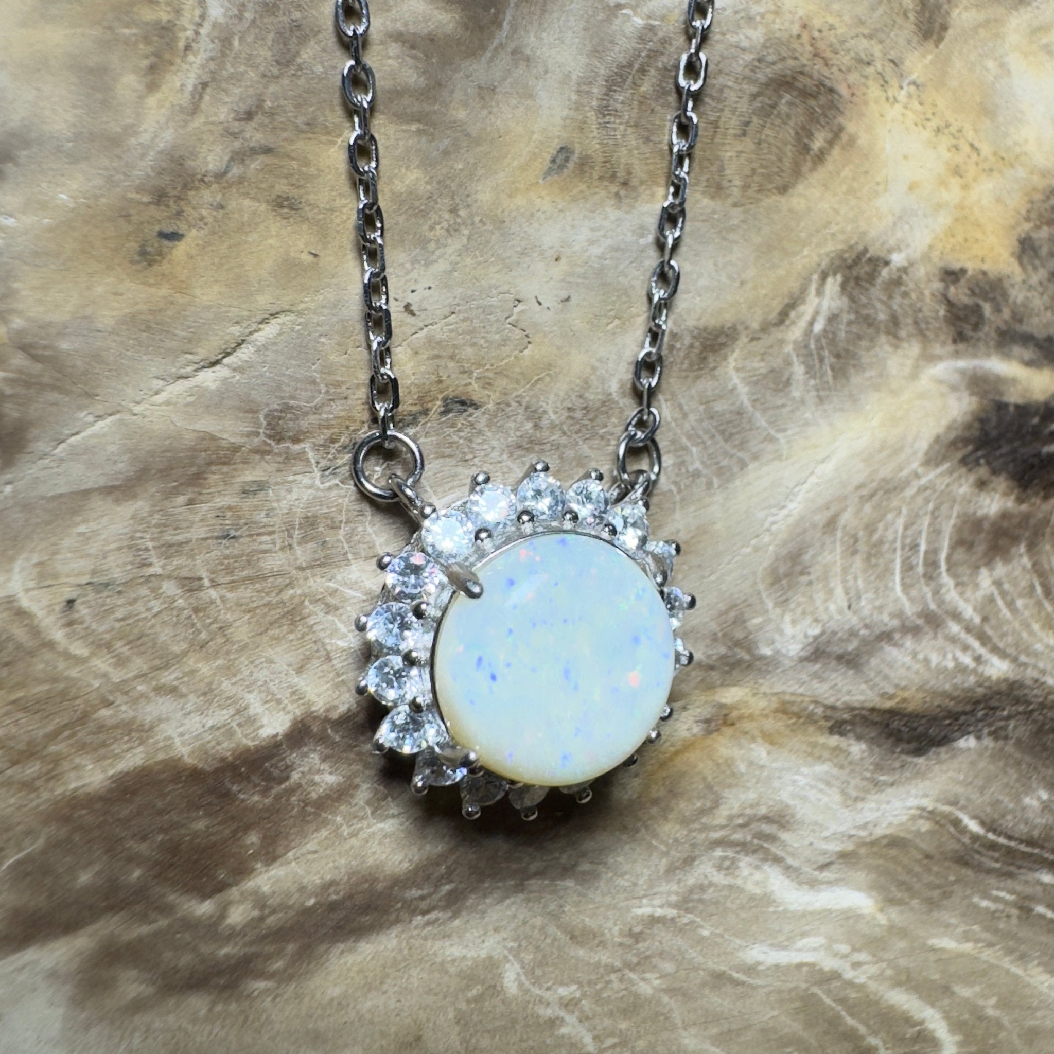 Snowy Mountain Sunrise - 2.1ct Coober Pedy Opal 925 Silver Necklace