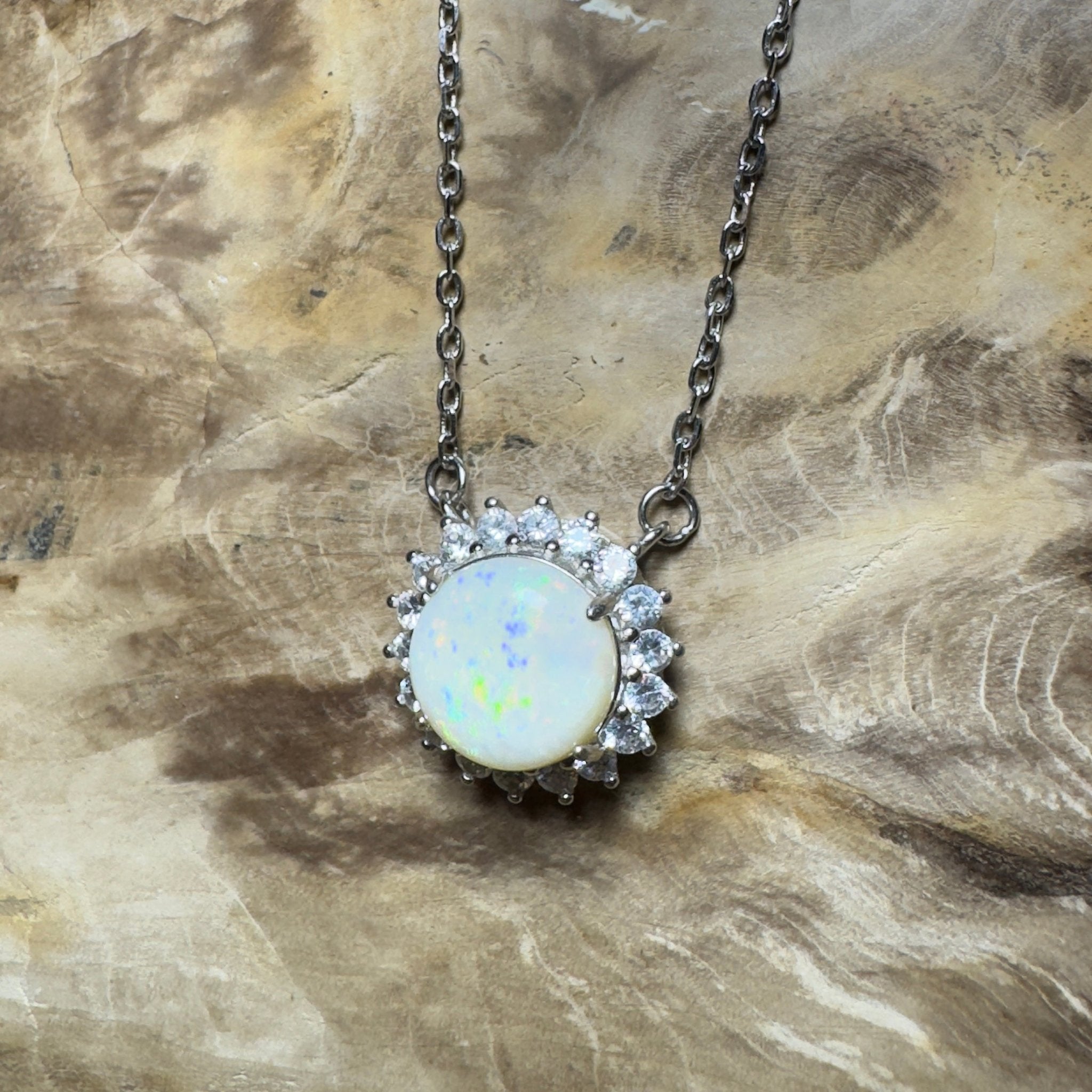 Snowy Mountain Sunrise - 2.1ct Coober Pedy Opal 925 Silver Necklace