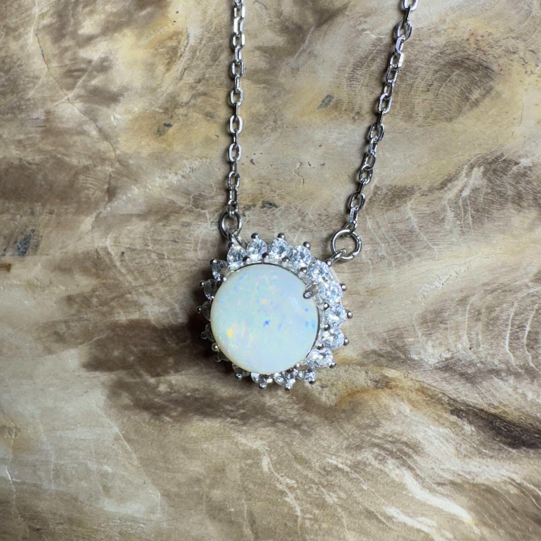 Snowy Mountain Sunrise - 2.1ct Coober Pedy Opal 925 Silver Necklace