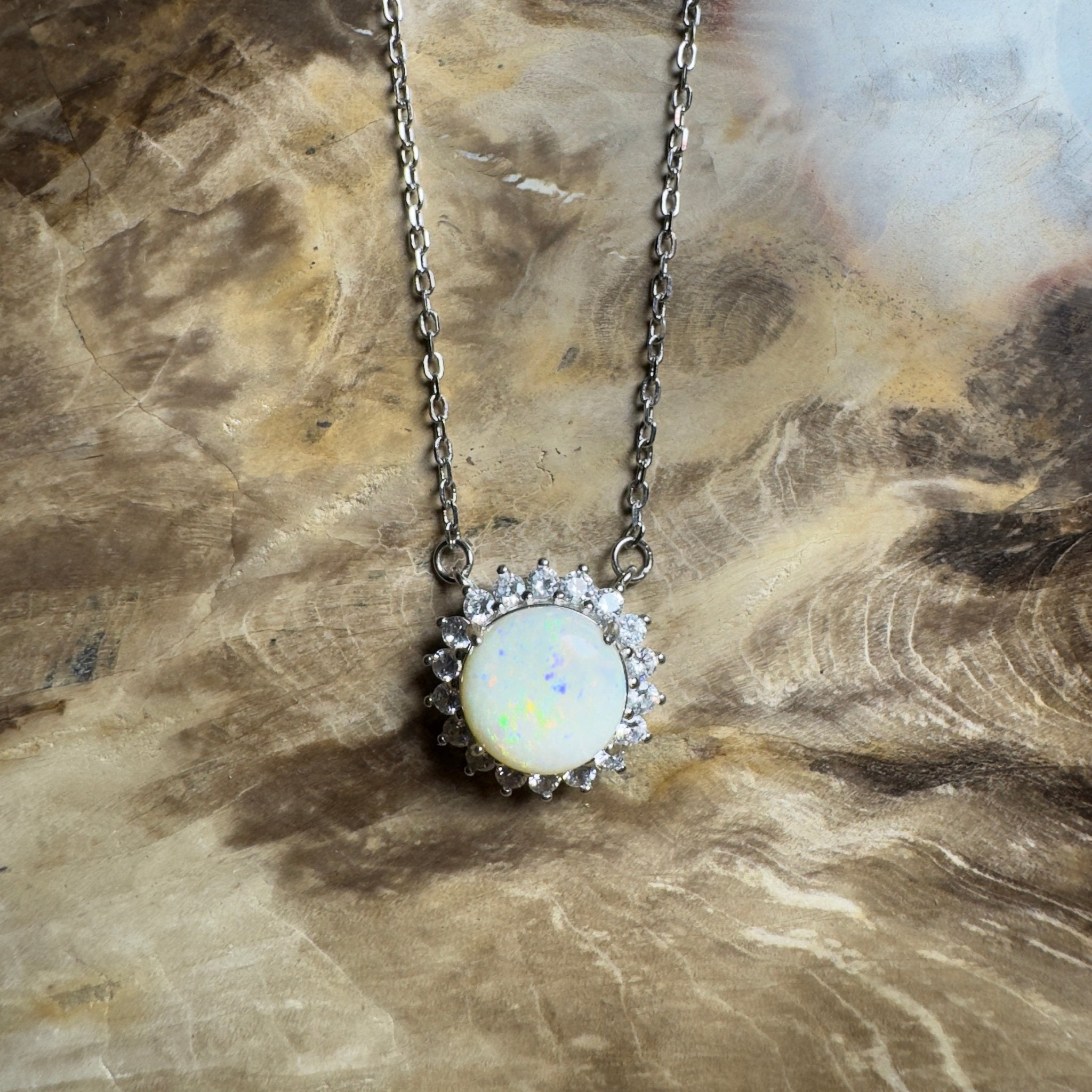 Snowy Mountain Sunrise - 2.1ct Coober Pedy Opal 925 Silver Necklace