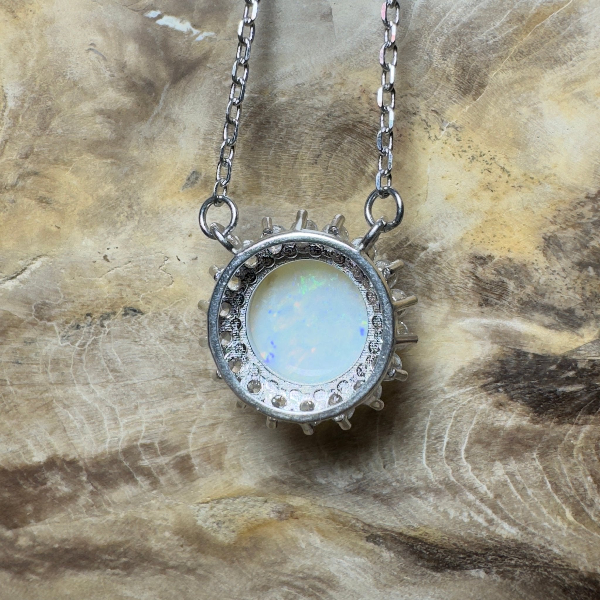 Snowy Mountain Sunrise - 2.1ct Coober Pedy Opal 925 Silver Necklace