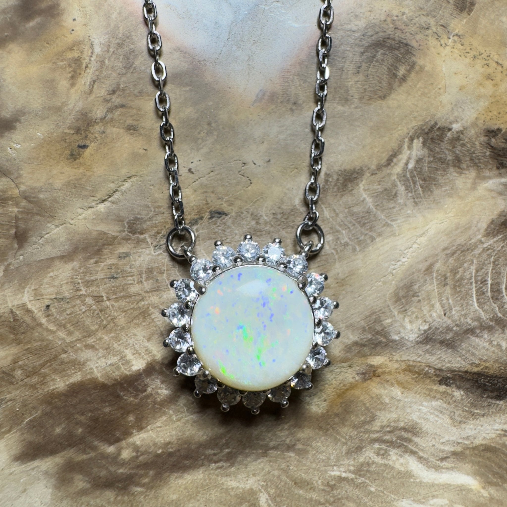 Snowy Mountain Sunrise - 2.1ct Coober Pedy Opal 925 Silver Necklace