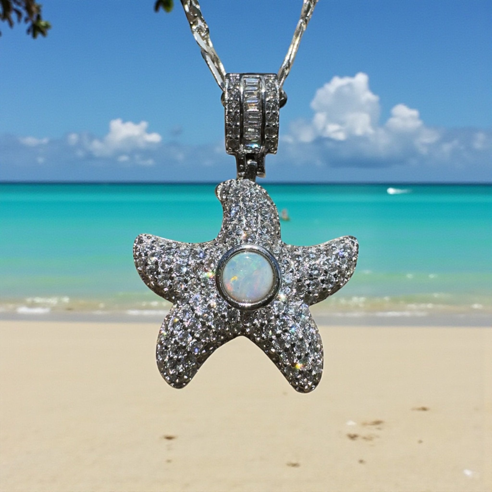 Snowy Mountains Star ~ 0.3ct Coober Pedy Opal 925 Silver Star Pendant