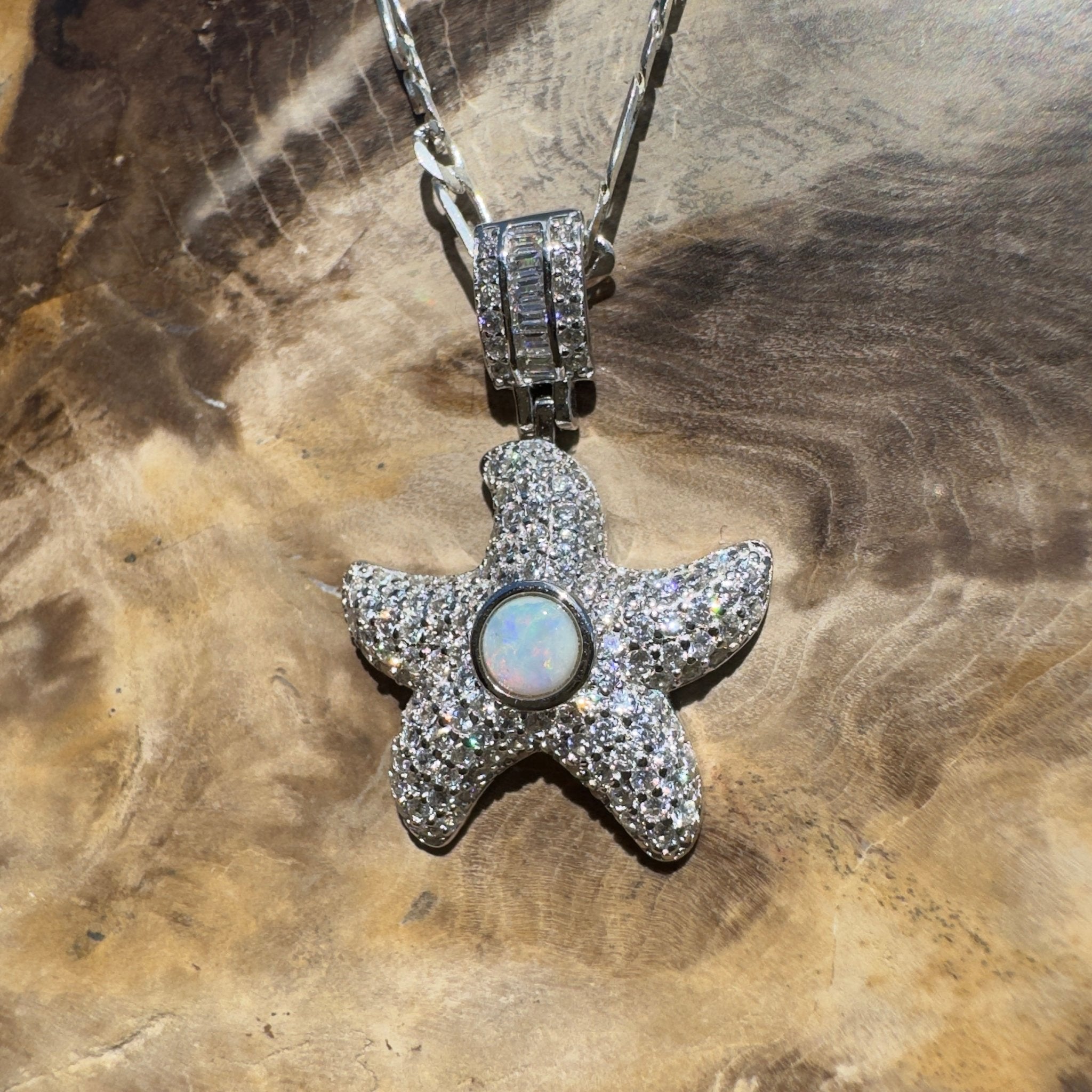 Snowy Mountains Star ~ 0.3ct Coober Pedy Opal 925 Silver Star Pendant