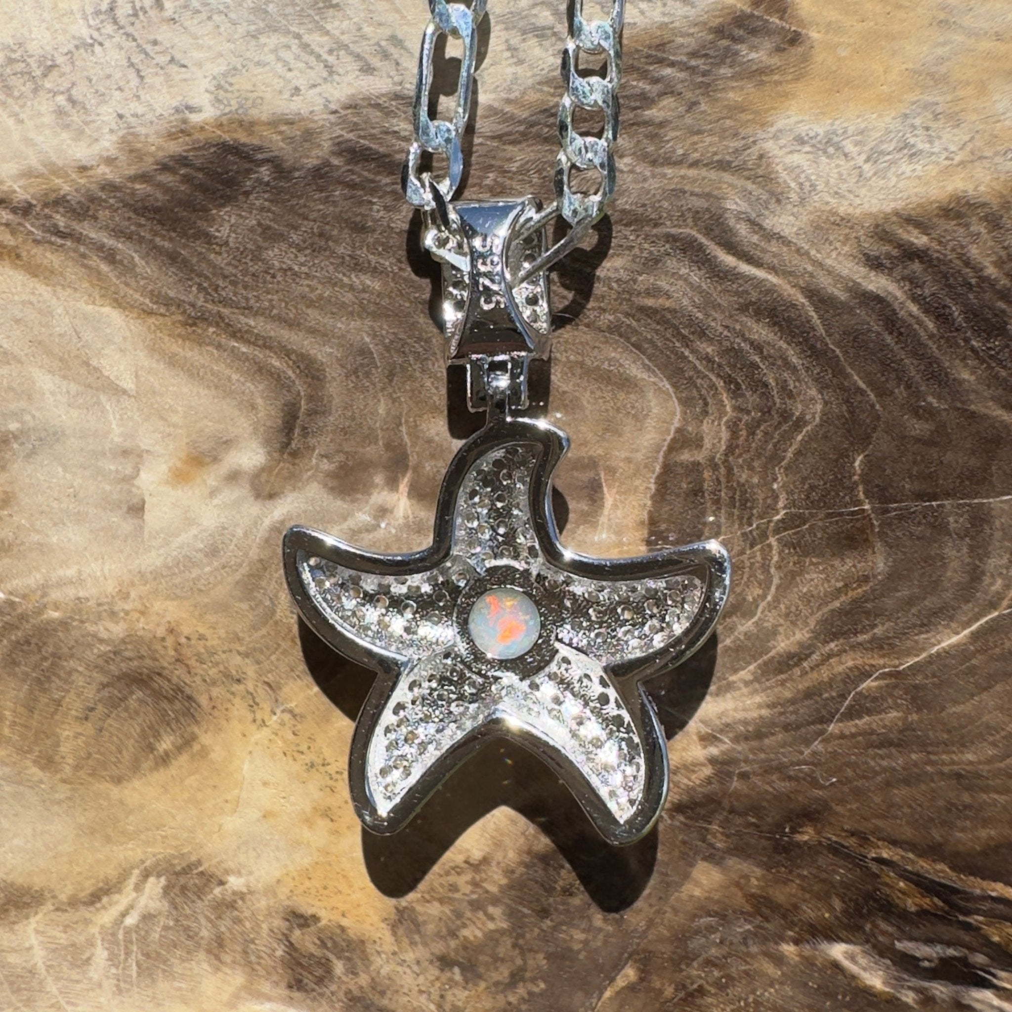Snowy Mountains Star ~ 0.3ct Coober Pedy Opal 925 Silver Star Pendant