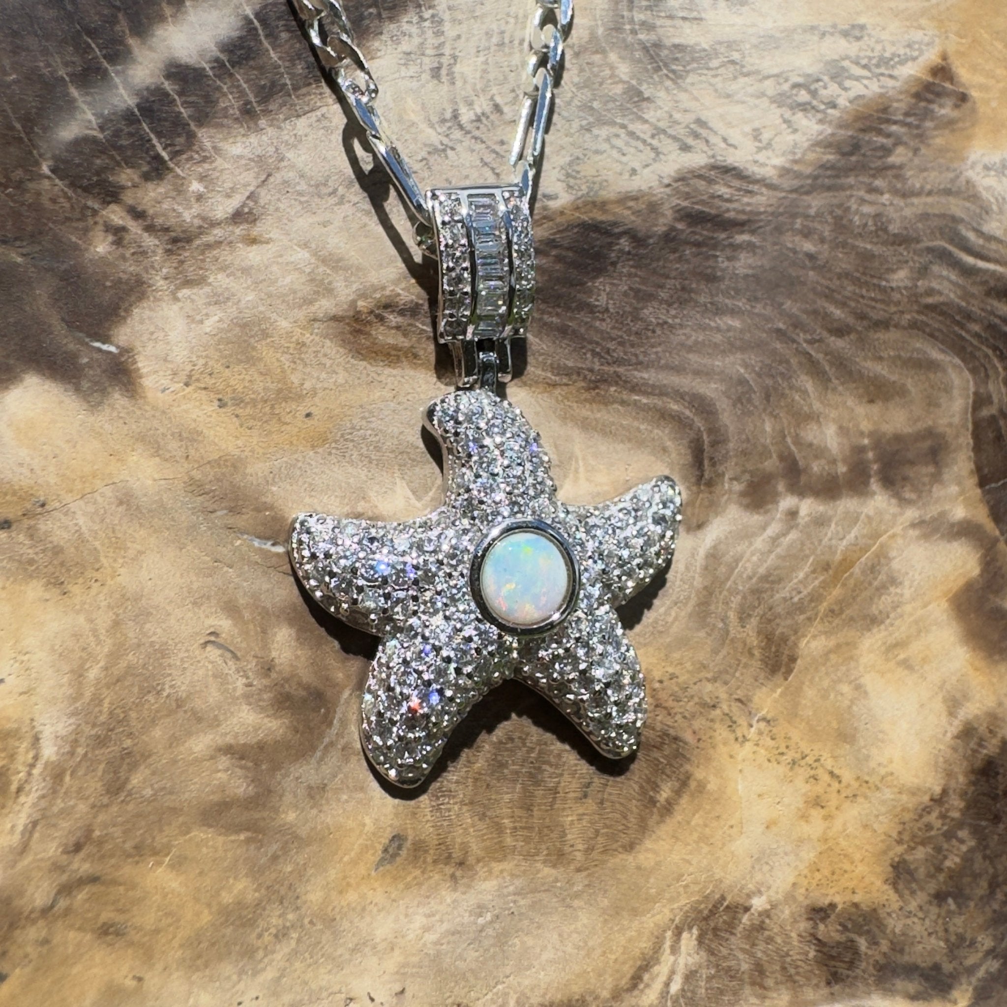 Snowy Mountains Star ~ 0.3ct Coober Pedy Opal 925 Silver Star Pendant