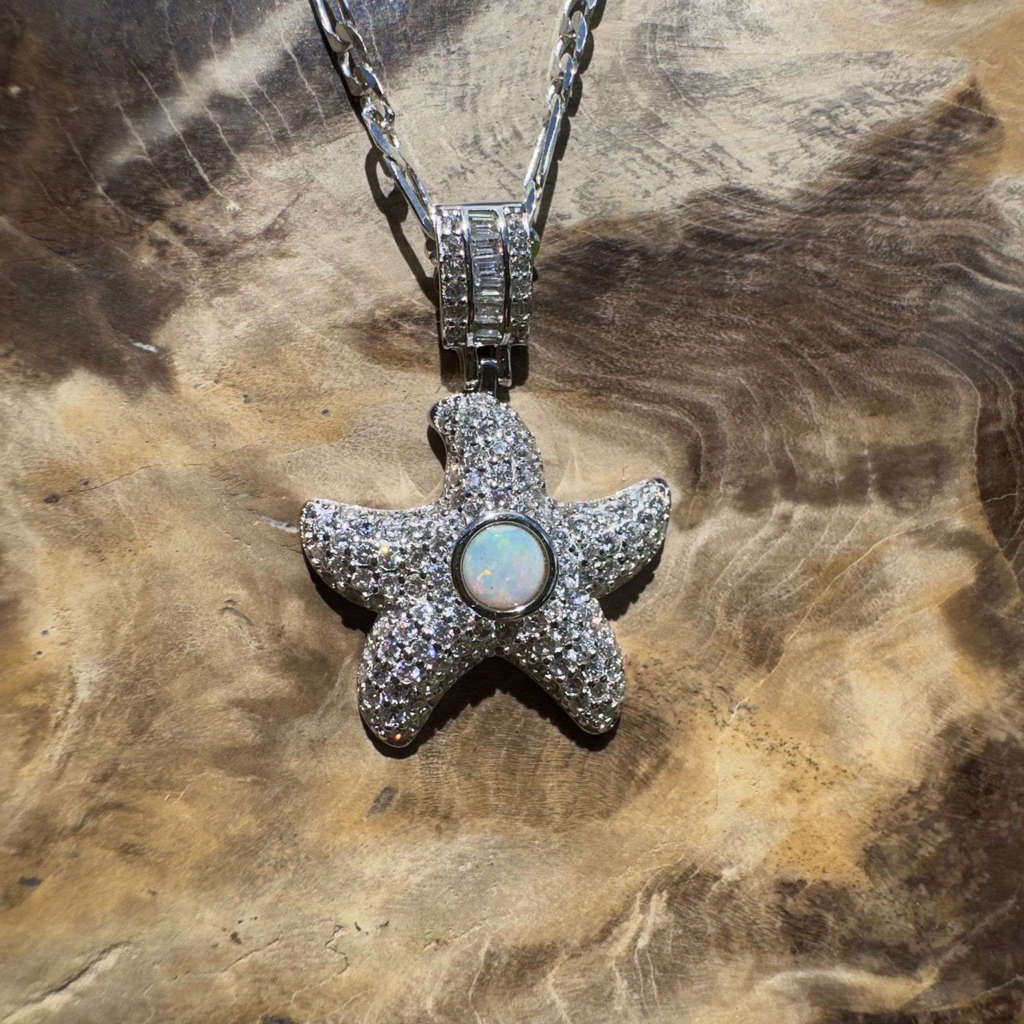Snowy Mountains Star ~ 0.3ct Coober Pedy Opal 925 Silver Star Pendant