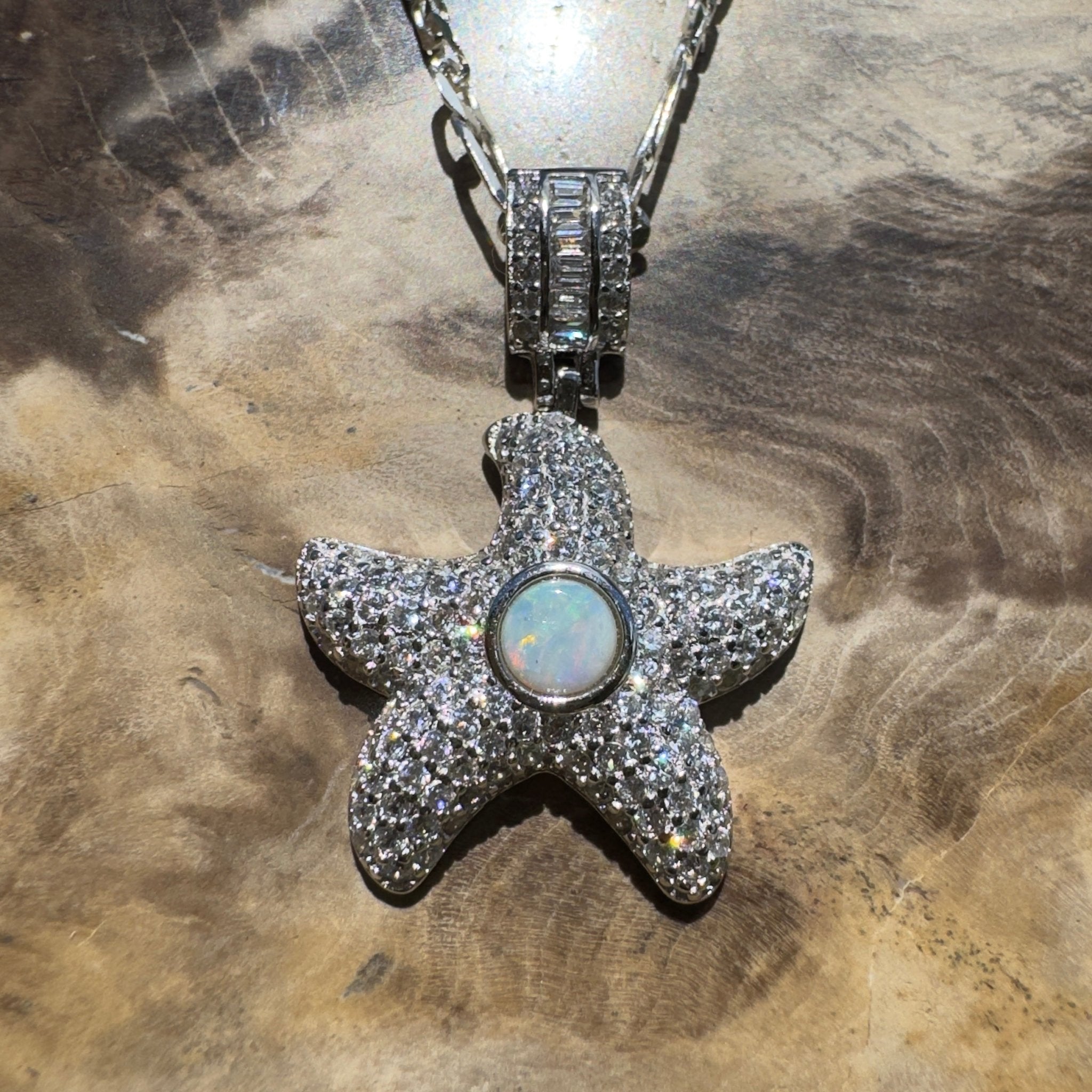 Snowy Mountains Star ~ 0.3ct Coober Pedy Opal 925 Silver Star Pendant
