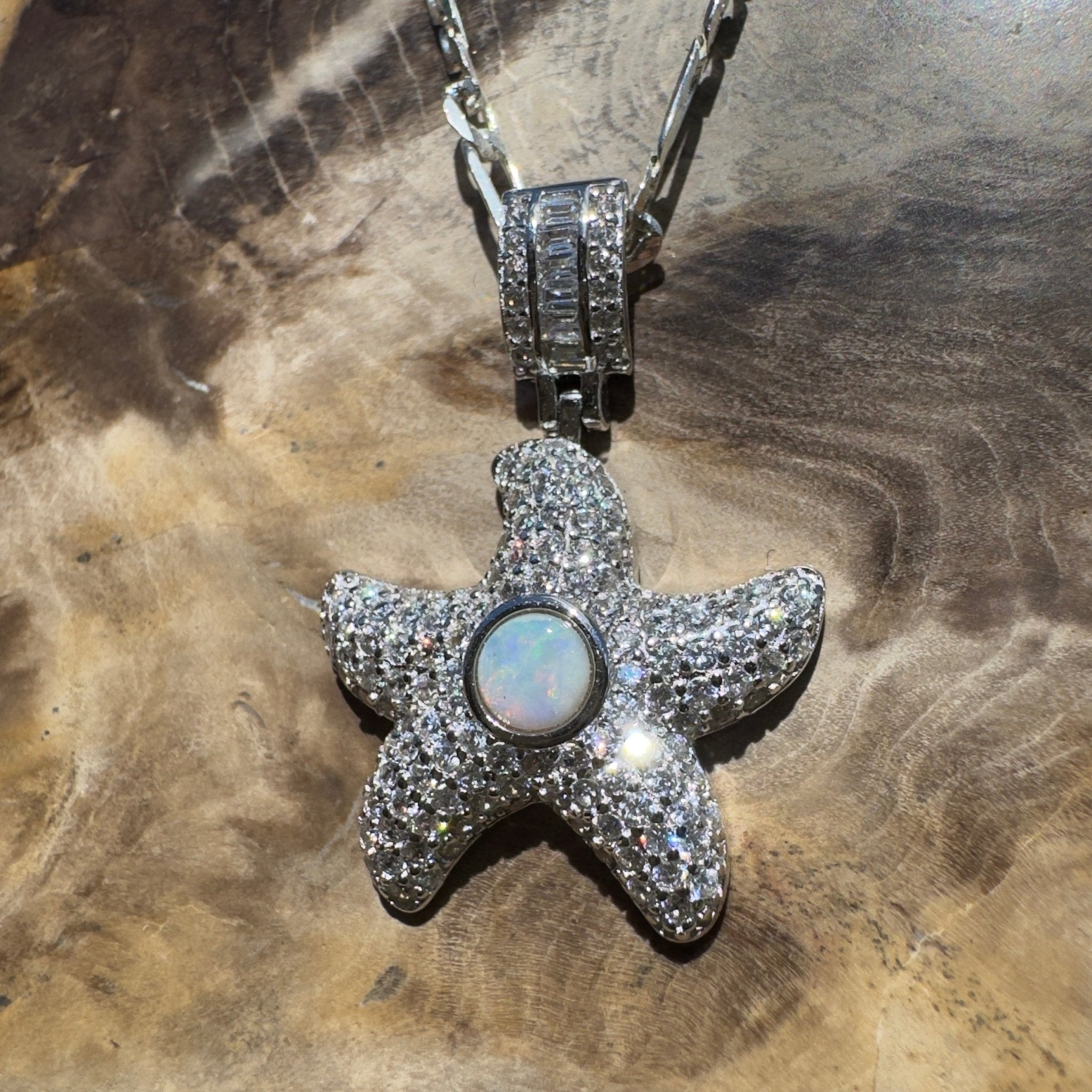 Snowy Mountains Star ~ 0.3ct Coober Pedy Opal 925 Silver Star Pendant