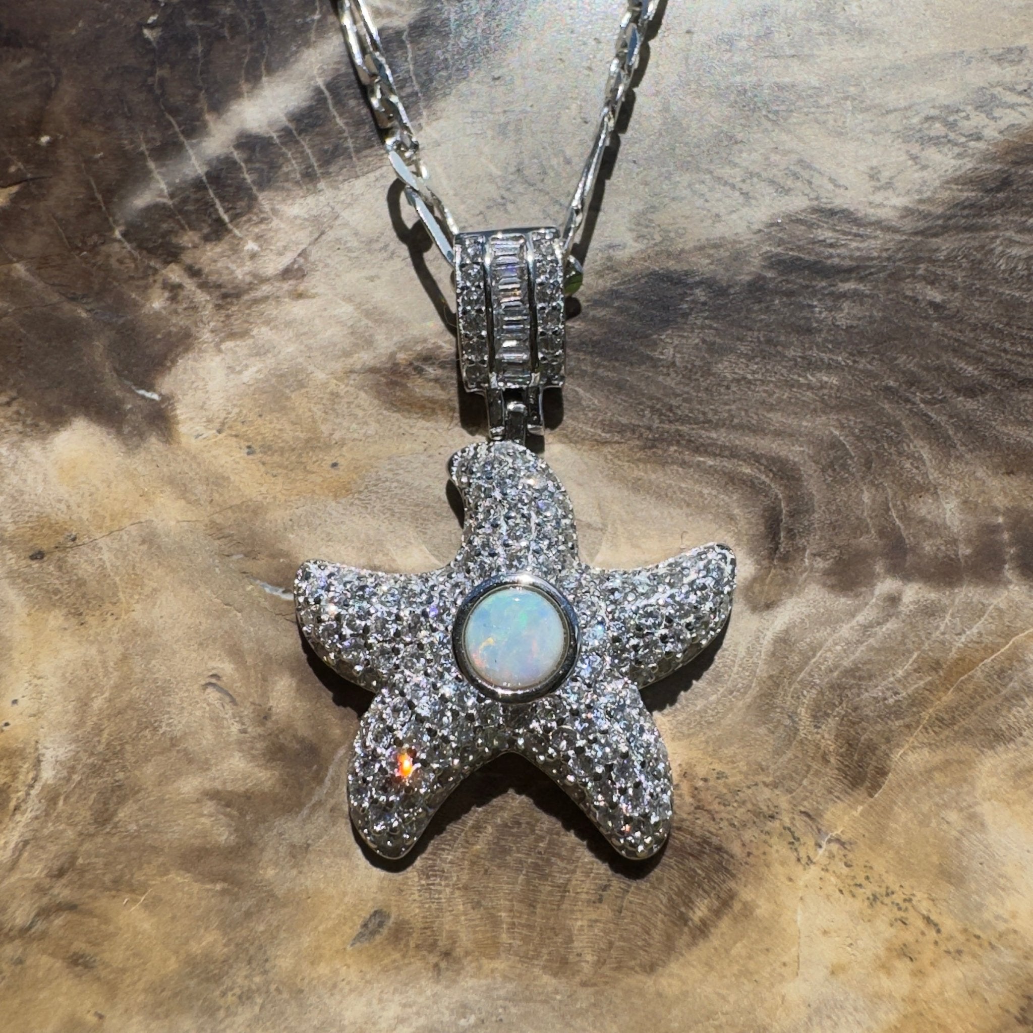 Snowy Mountains Star ~ 0.3ct Coober Pedy Opal 925 Silver Star Pendant