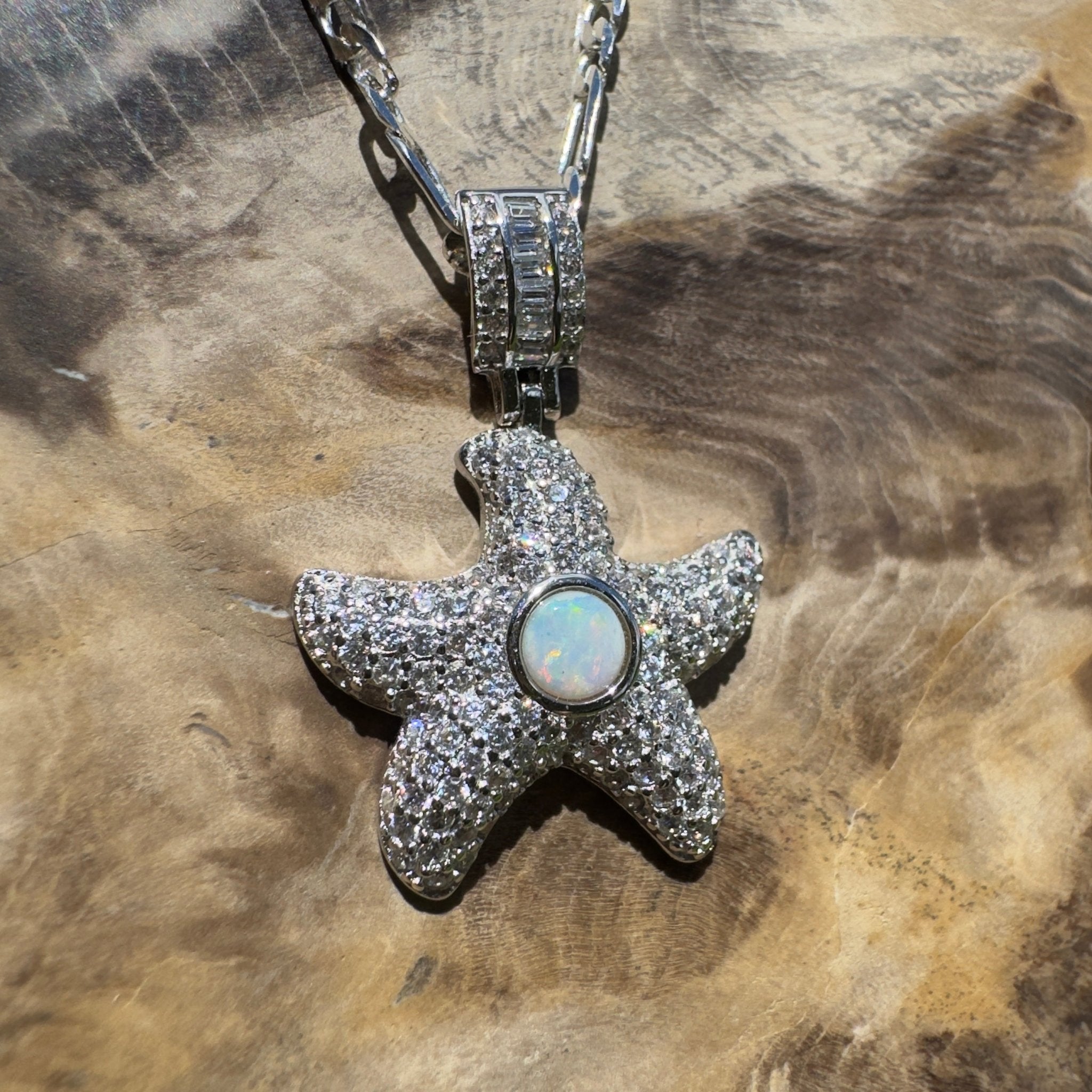 Snowy Mountains Star ~ 0.3ct Coober Pedy Opal 925 Silver Star Pendant