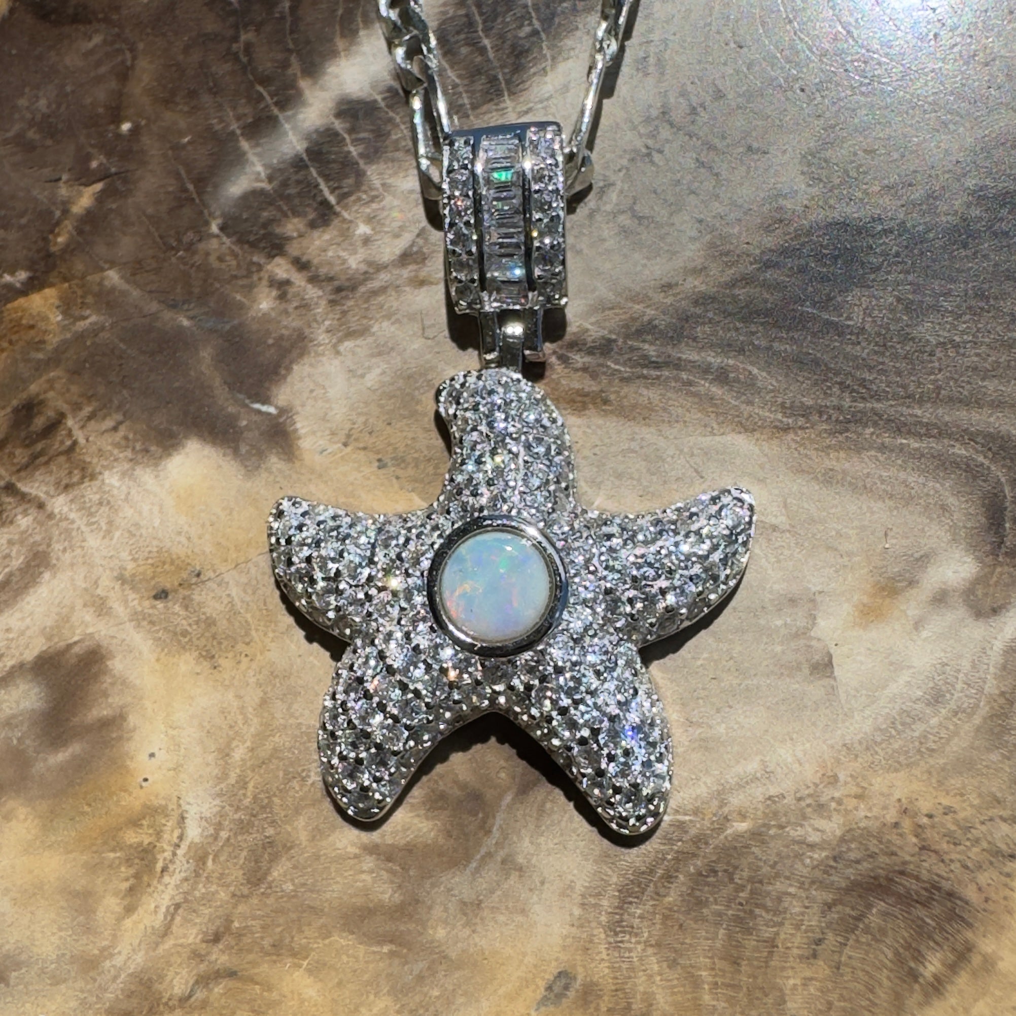 Snowy Mountains Star ~ 0.3ct Coober Pedy Opal 925 Silver Star Pendant