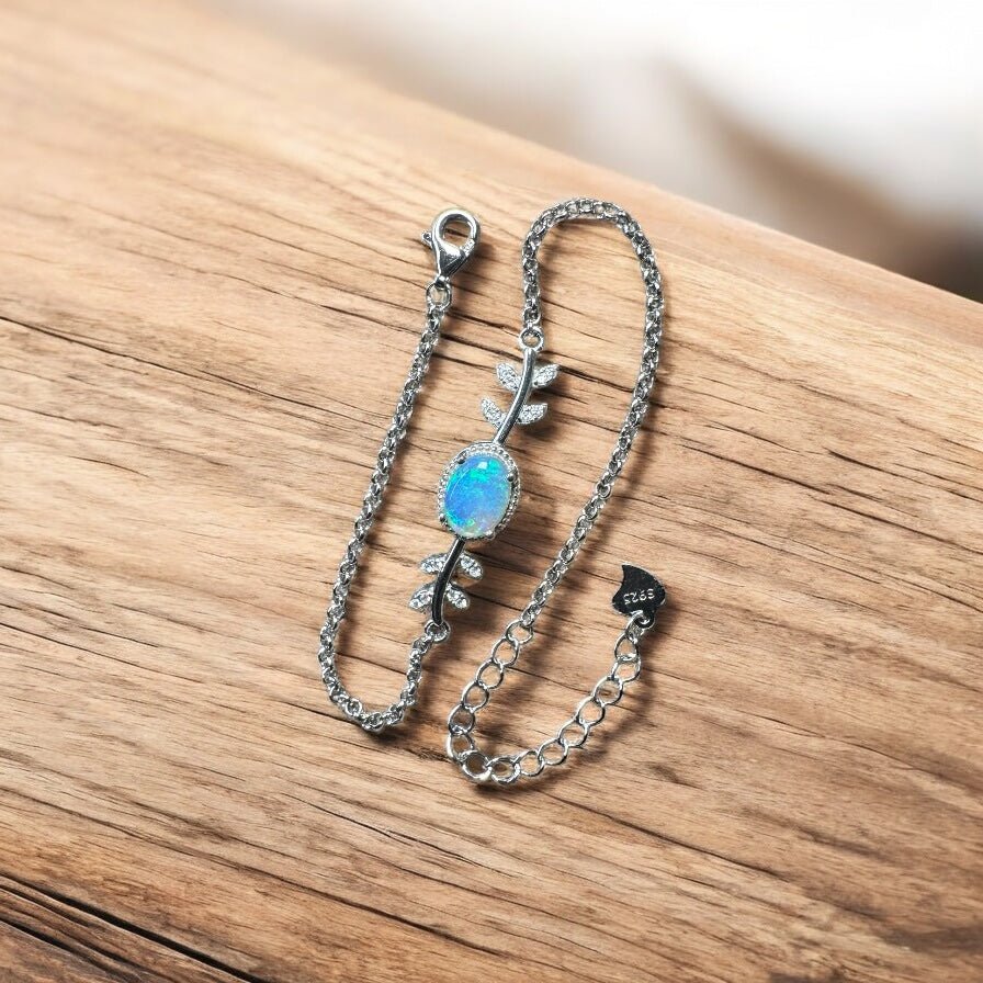 Snowy Range ~ 0.8ct Solid Lightning Ridge Opal and Cubic Zirconia 925 Silver Bracelet